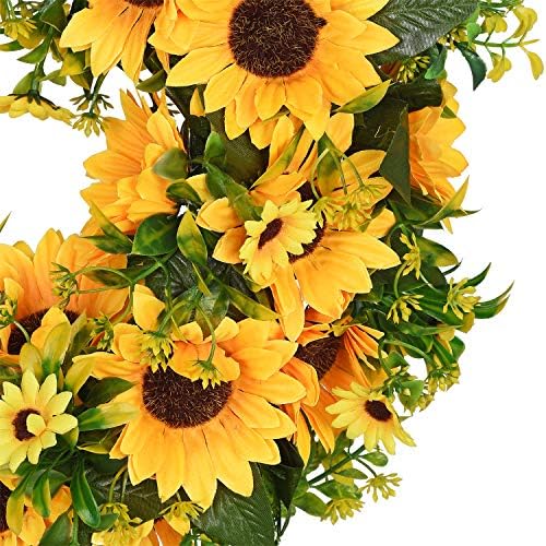 Lvydec Artificial Sunflower Wreath 16 Inch Decorative