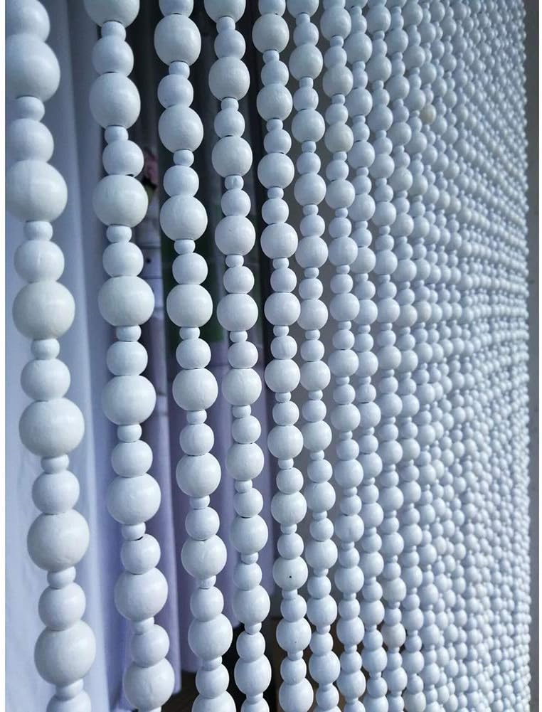 OKUOKA White Wood Beaded Door Curtain - 23 Strands