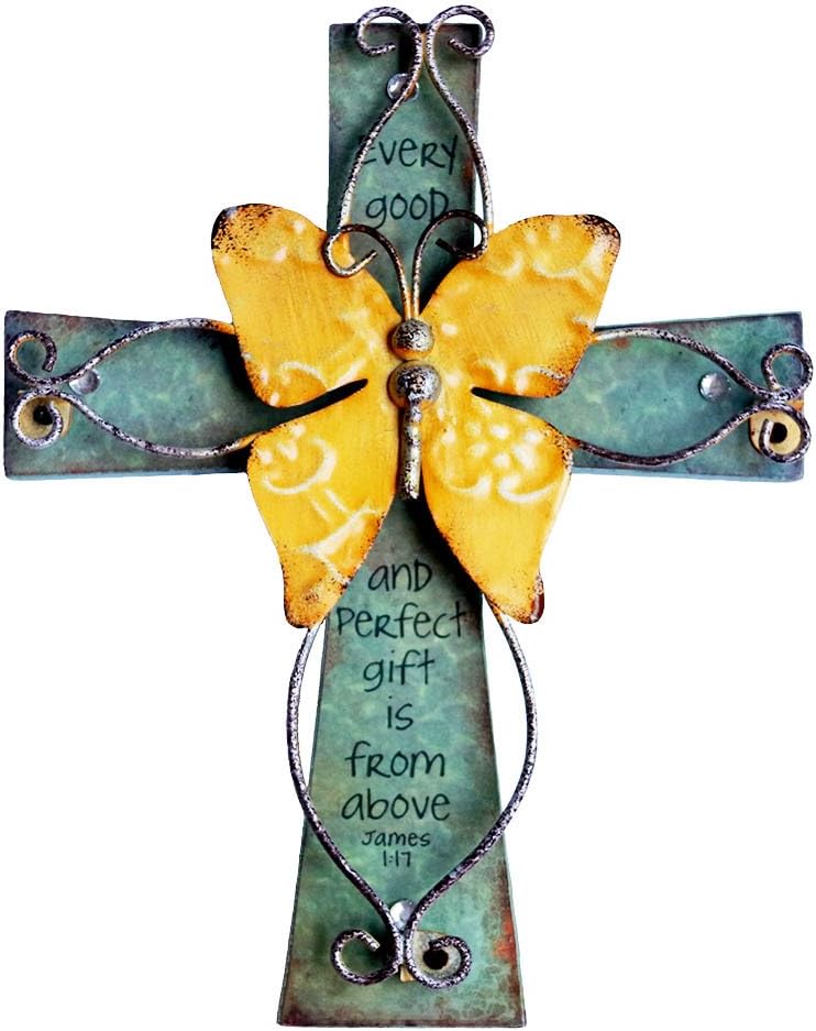 MelinSam Wooden Wall Cross with Inspirational Prayer and Antiqued Metal Butterfly