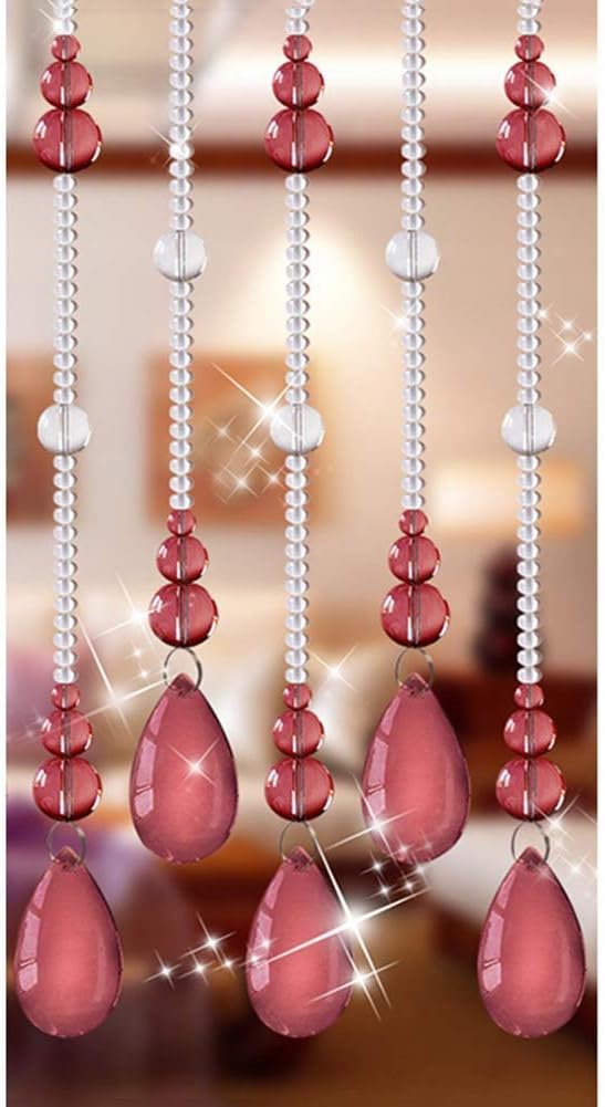 Fuchsia Beaded Curtain with Crystal Glass Strings for Room Dividers