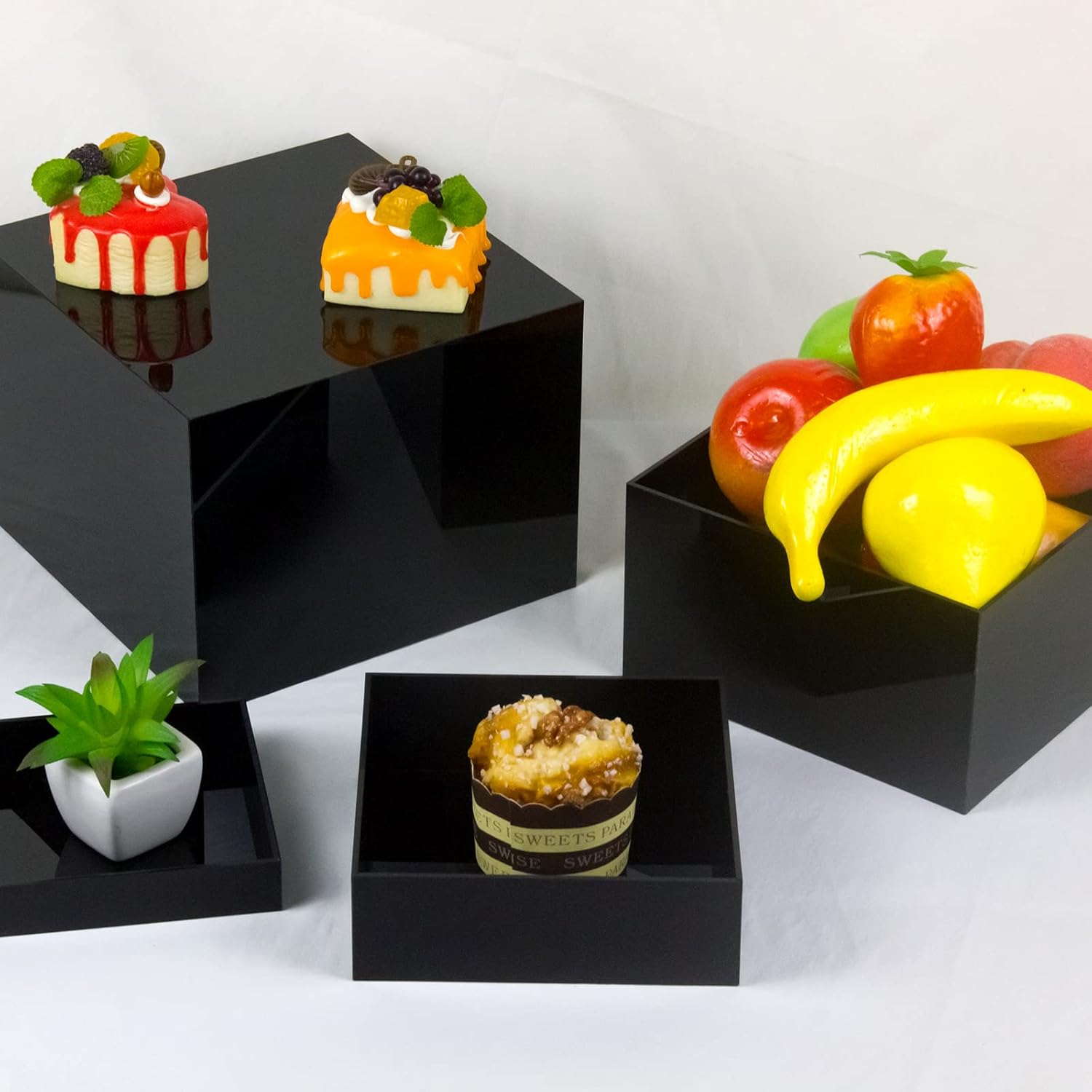 Acrylic Cube Display Boxes Pedestals Black Stackable