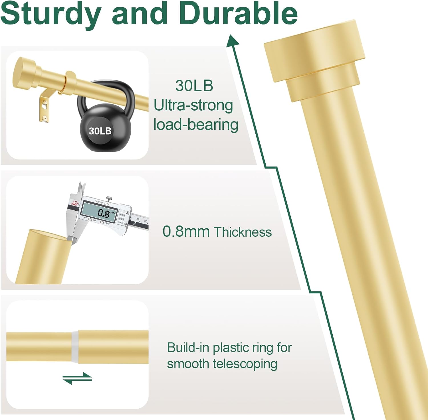 HEI DEAR Gold Curtain Rods 72-144 Inch