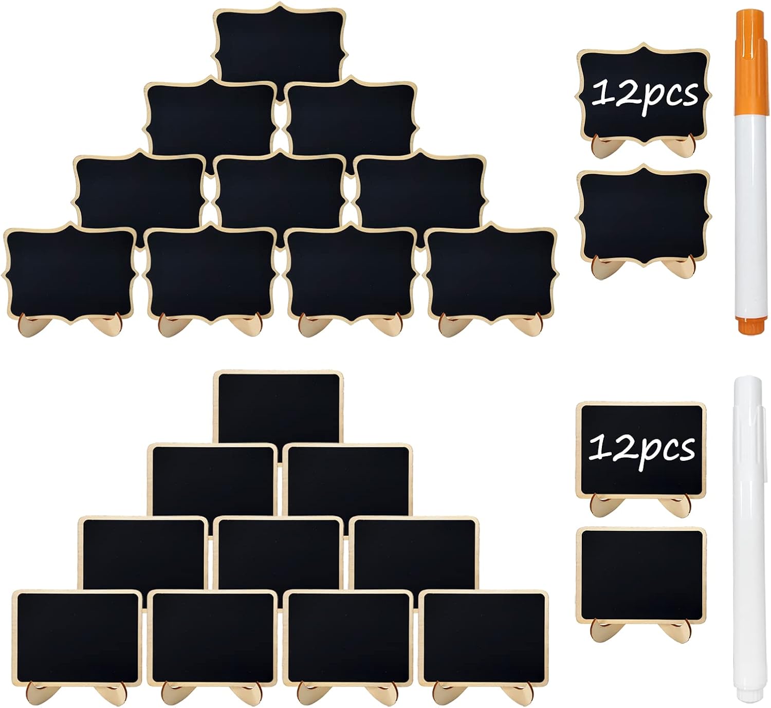 24 Pcs Wooden Mini Chalkboards with Stand and Markers