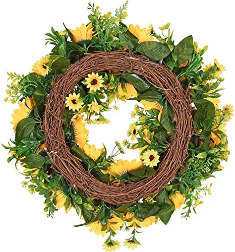 Lvydec Artificial Sunflower Wreath 16 Inch Decorative