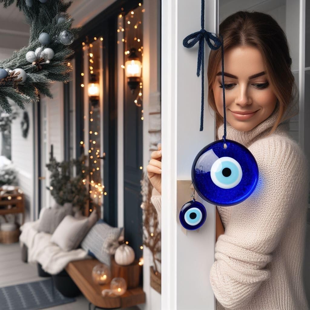 35 Inch Blue Glass Evil Eye Wall Decor