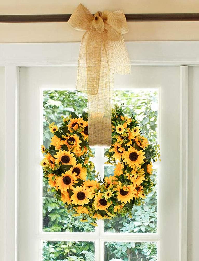 Lvydec Artificial Sunflower Wreath 16 Inch Decorative