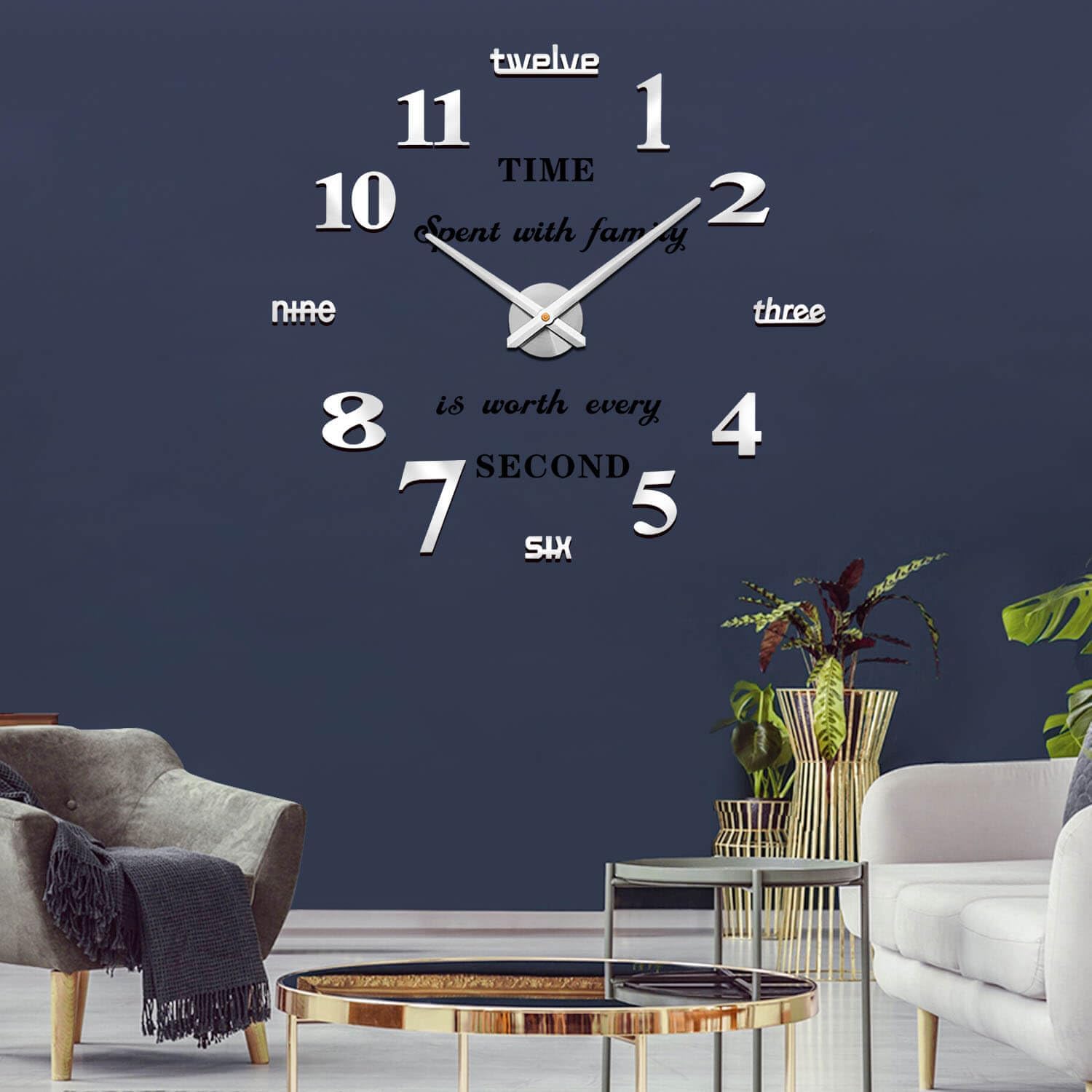 Vangold Large Wall Clocks with Mirror Numbers Black