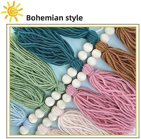 Rainbow Boho Tassel Wall Hanging with Wood Beads