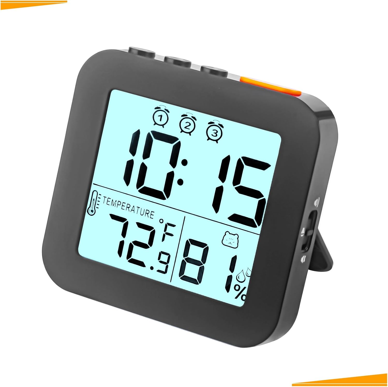 WinFong Small Digital Alarm Clock with 3 Bells and Temperature Humidity