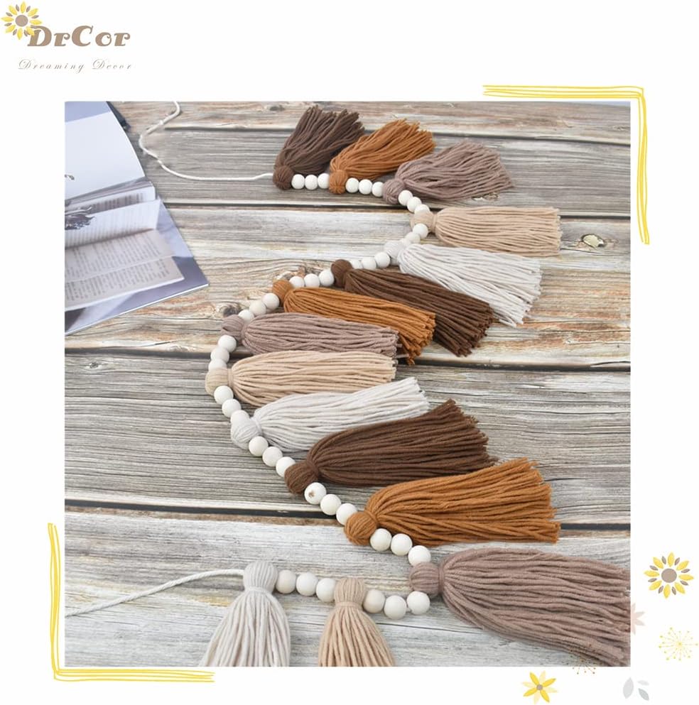 DrCor Boho Tassel Garland - Terracotta Rainbow Wall Decor