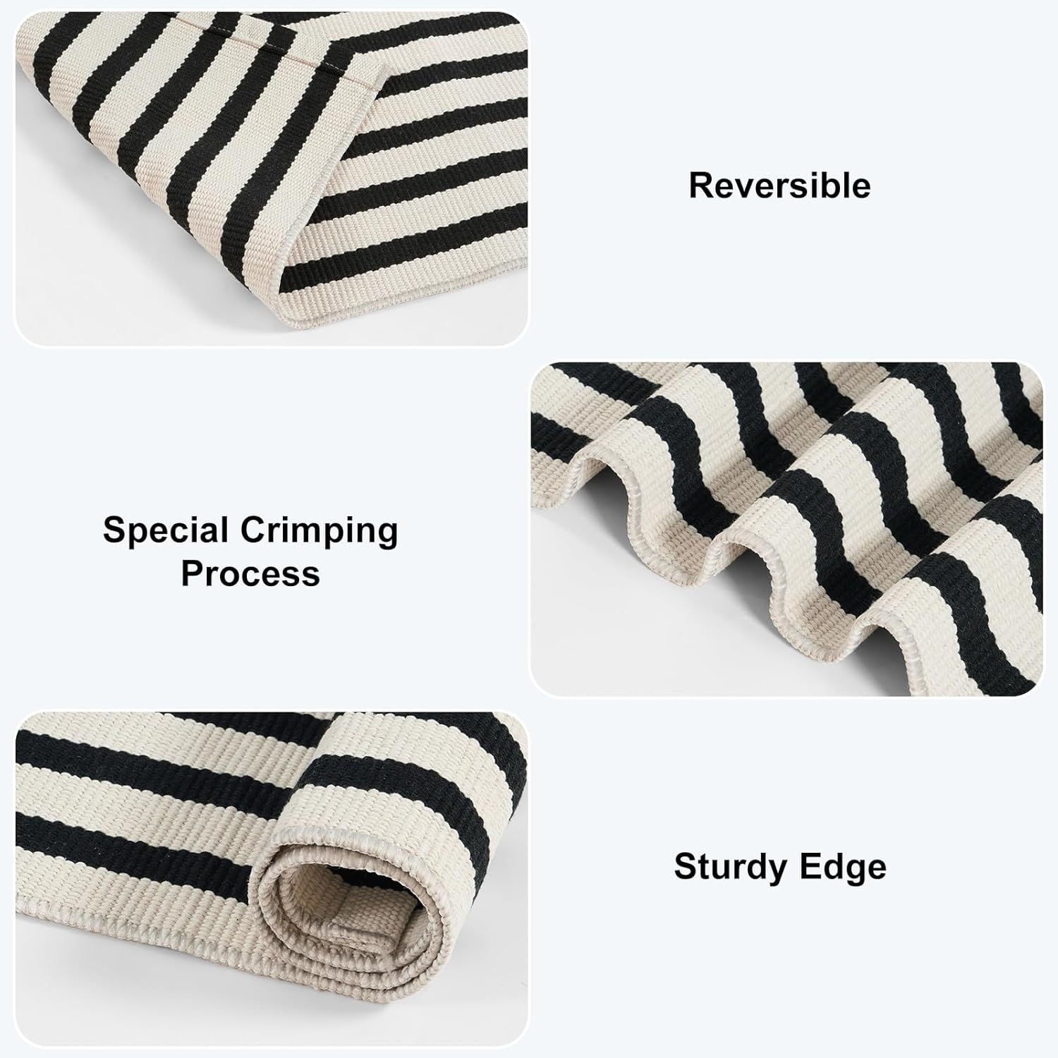 Collive Black and White Striped Outdoor Rug Door Mat 24x51