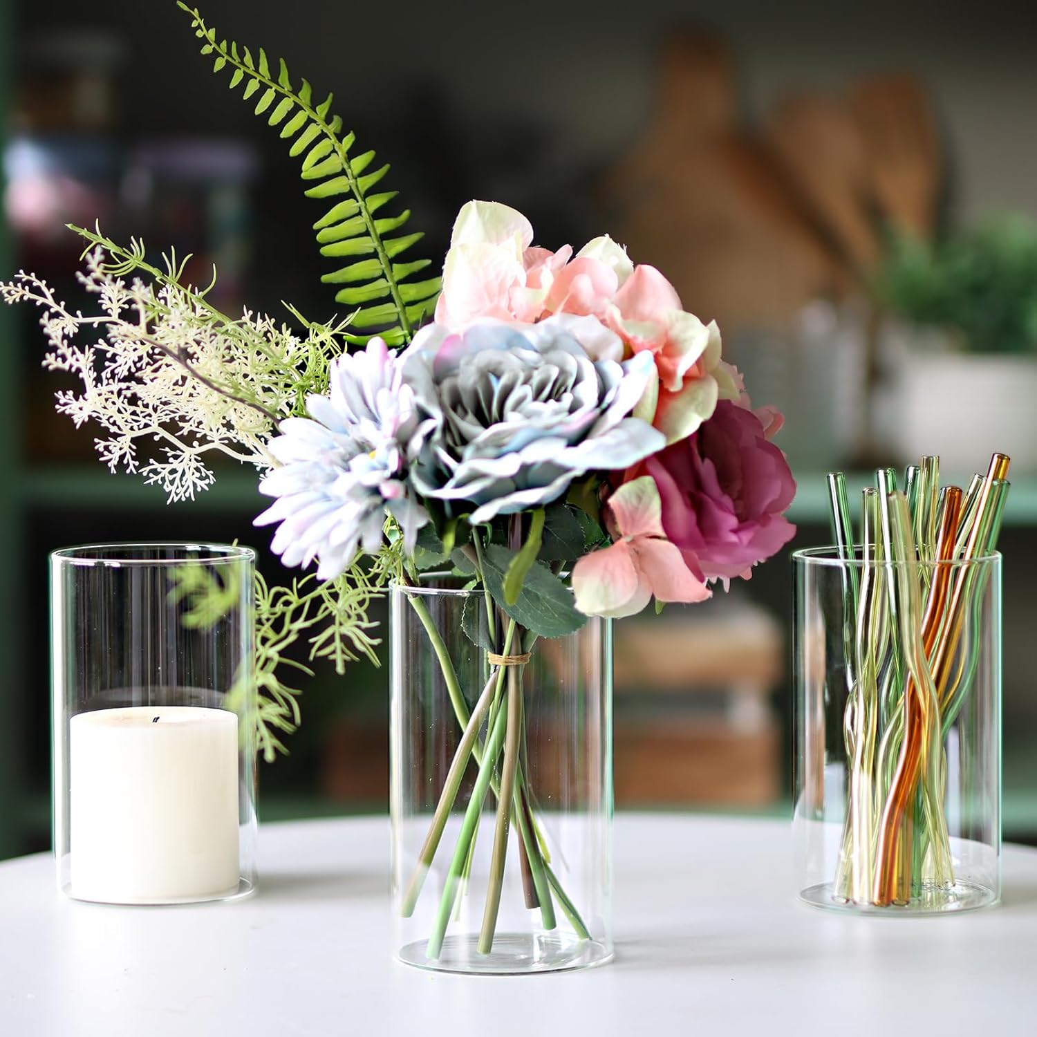 12Pcs Clear Glass Cylinder Vases for Centerpieces and Decor