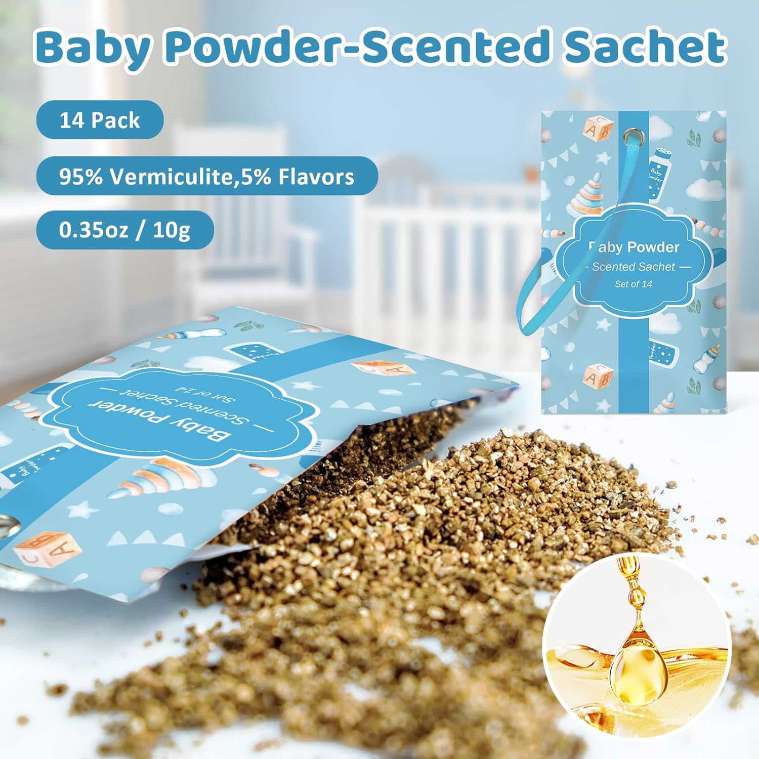 SCENTORINI Scented Sachets Baby Powder 14 Pack for Drawers Closets Cars