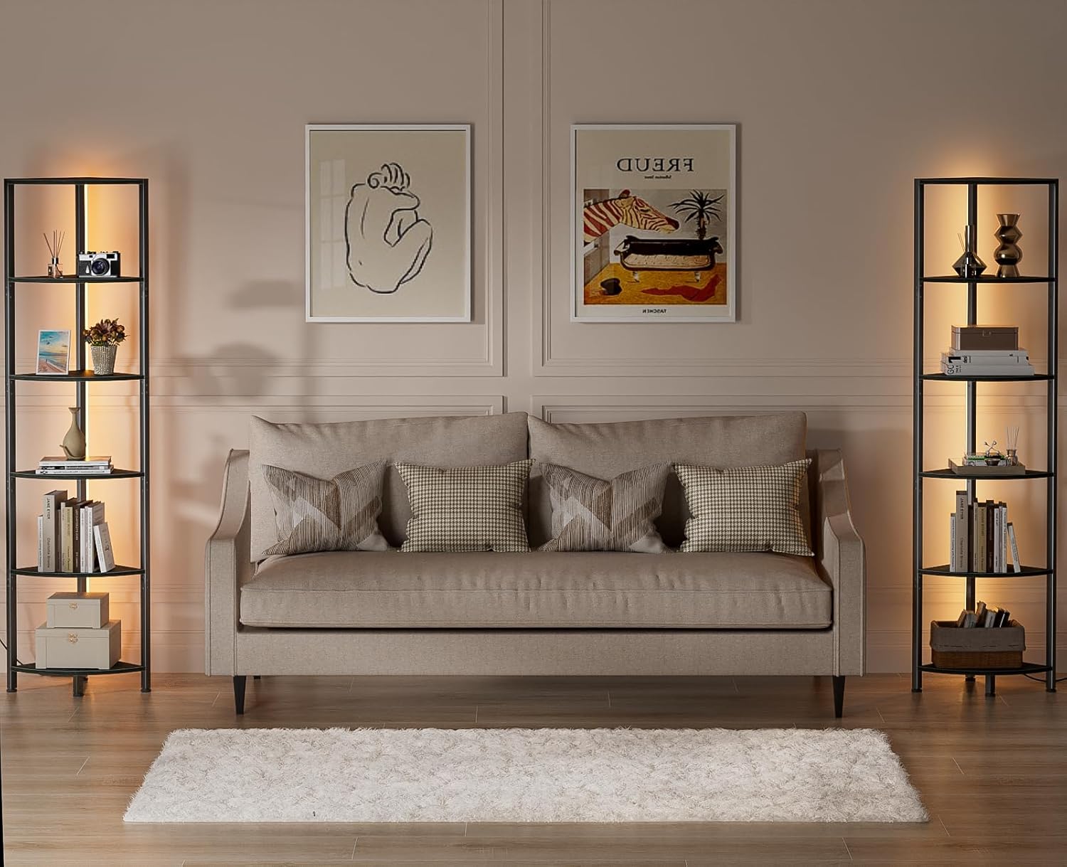 Furnulem 6 Tier Corner Shelf with LED Light Black