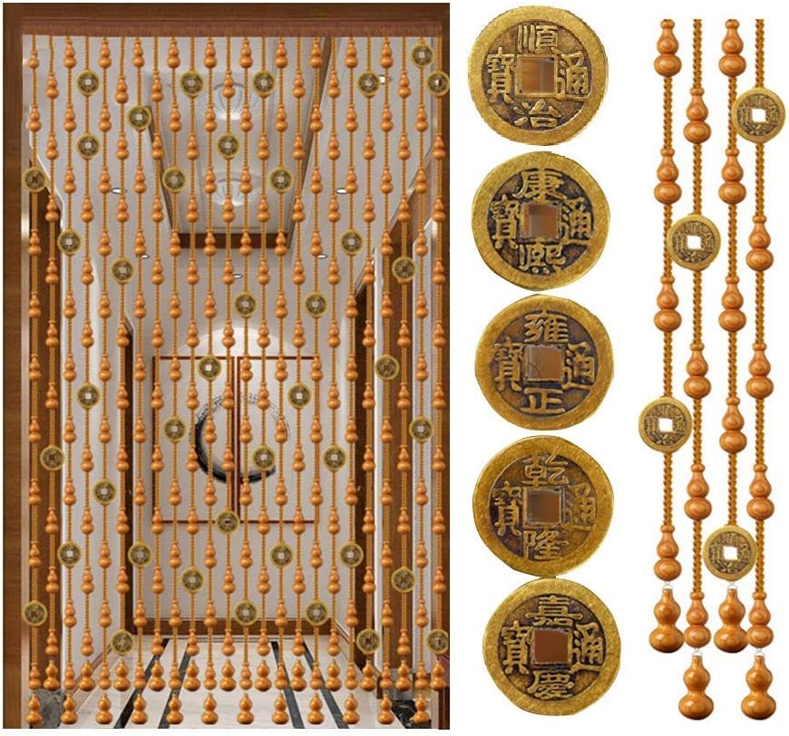 Beaded Curtain Wooden Beads Door Divider with Copper Coins
