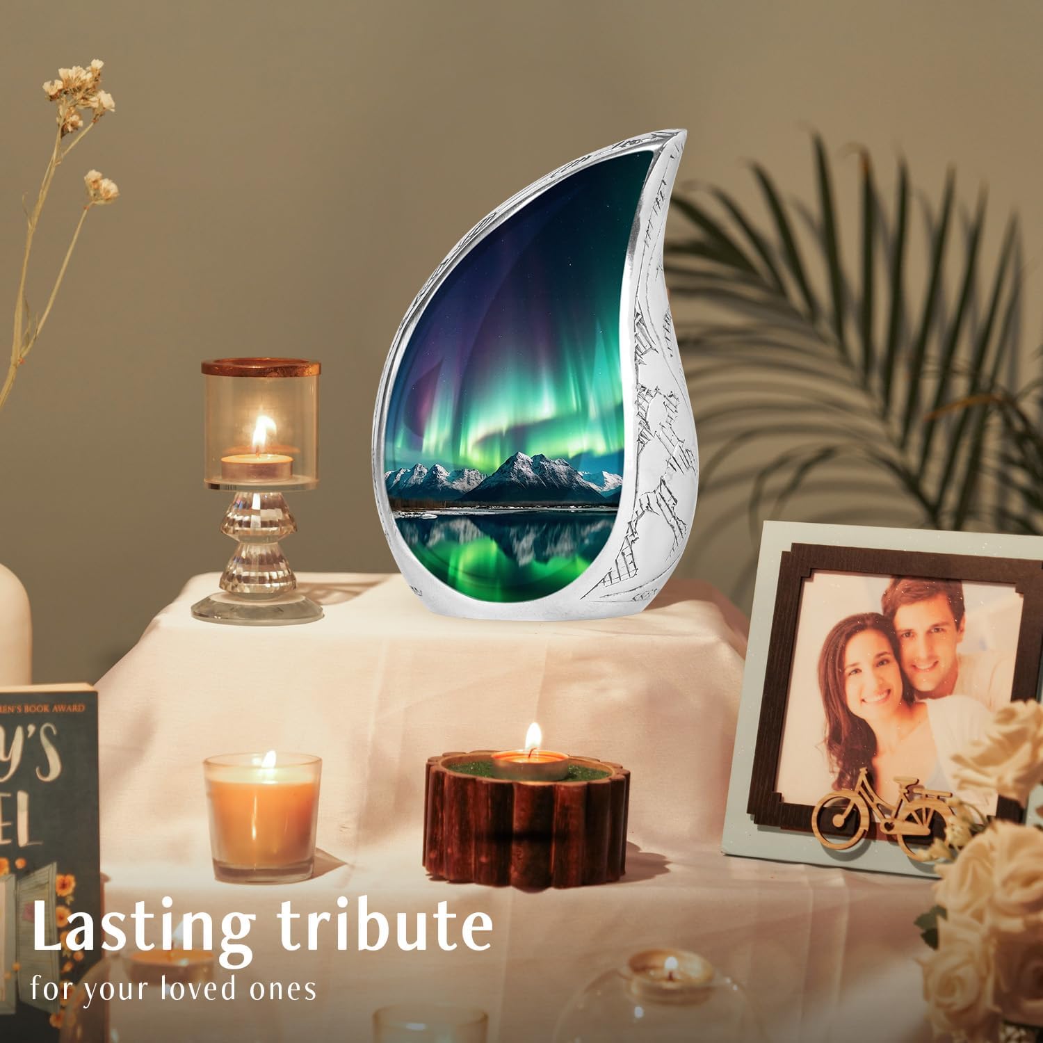 Aluminum Adult Urn - Aurora Borealis Pattern - Green Purple - 3 Inch