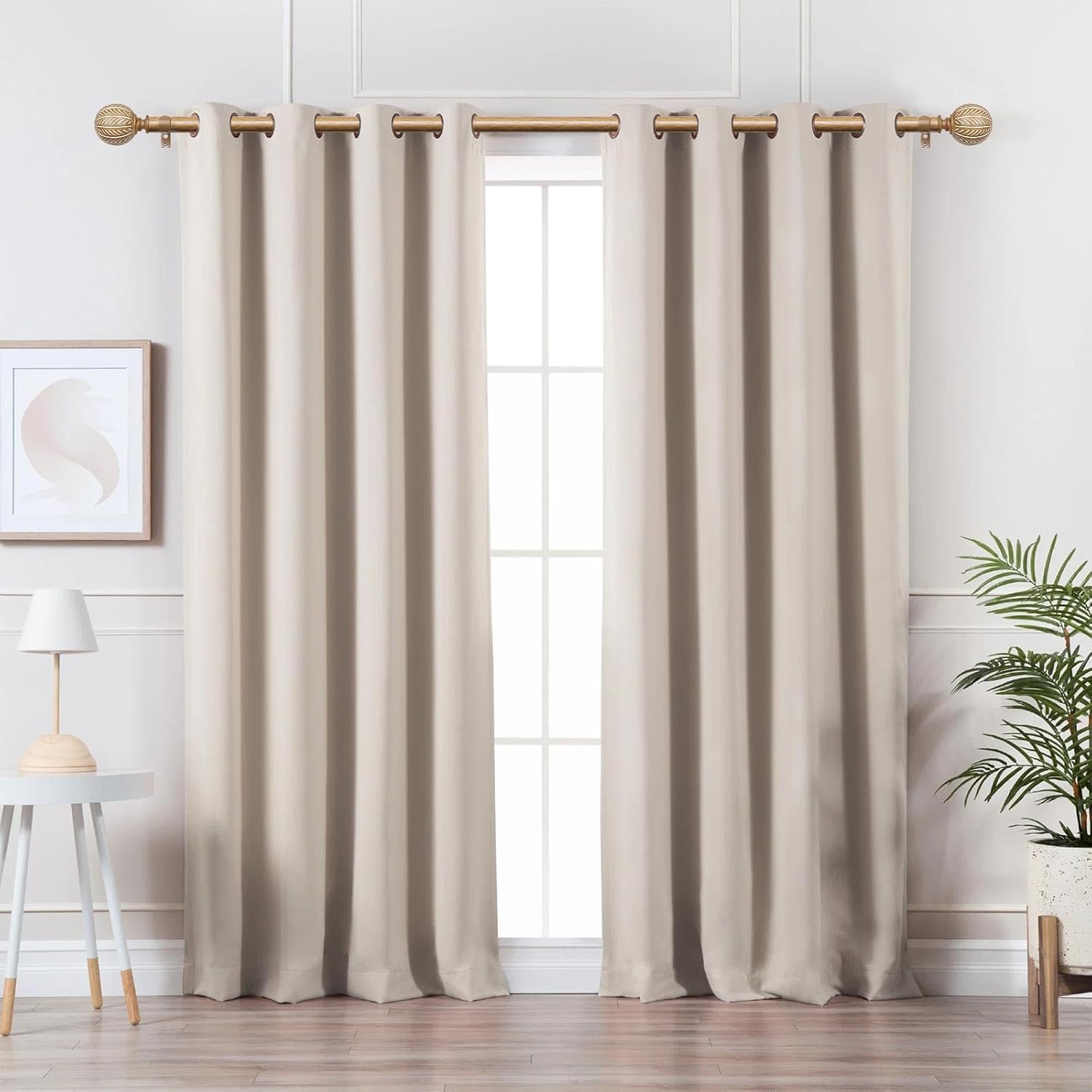 KAMANINA 1 Inch Adjustable Wooden Curtain Rods 48-84 Inch