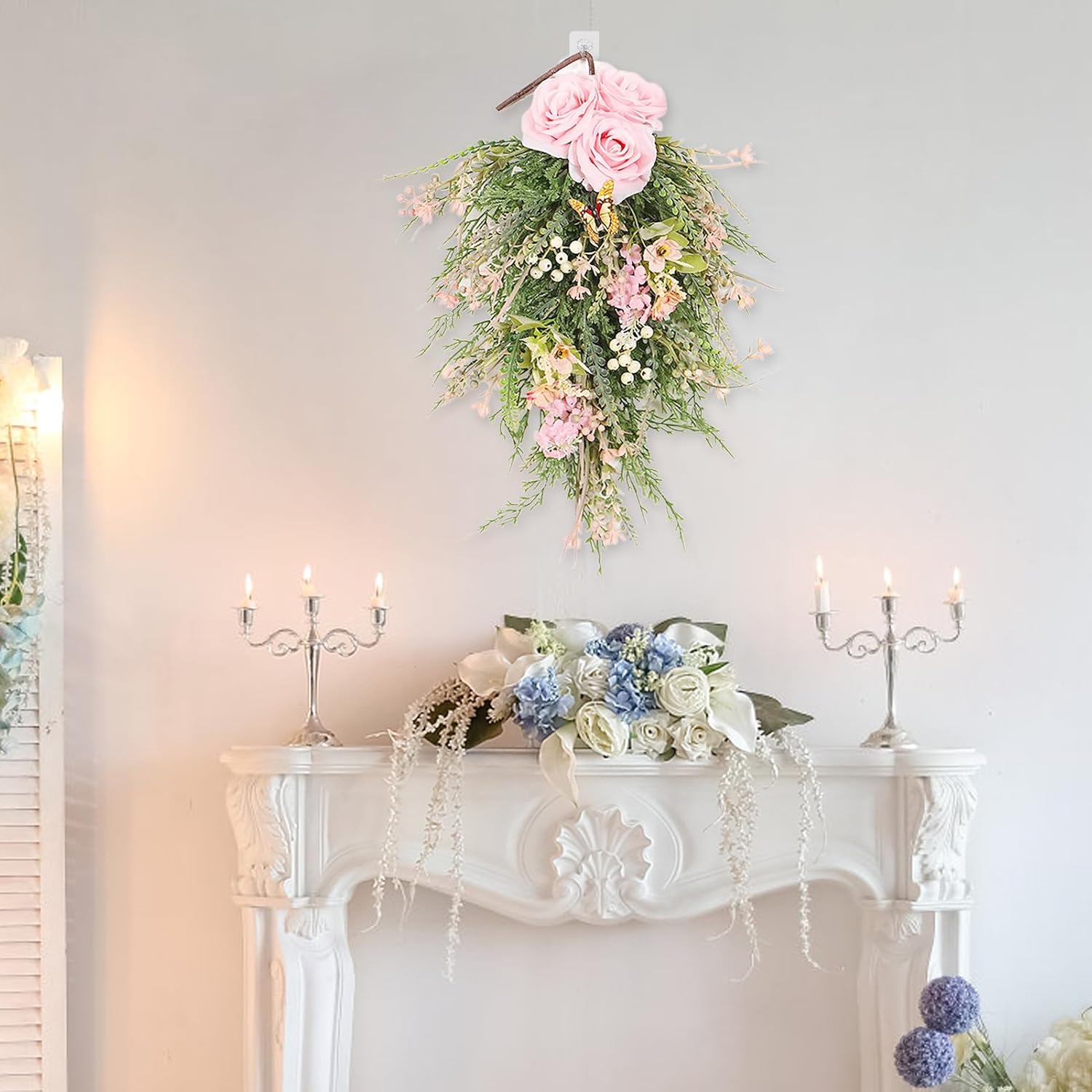 20 Inch Artificial Teardrop Wreath for Home Decor