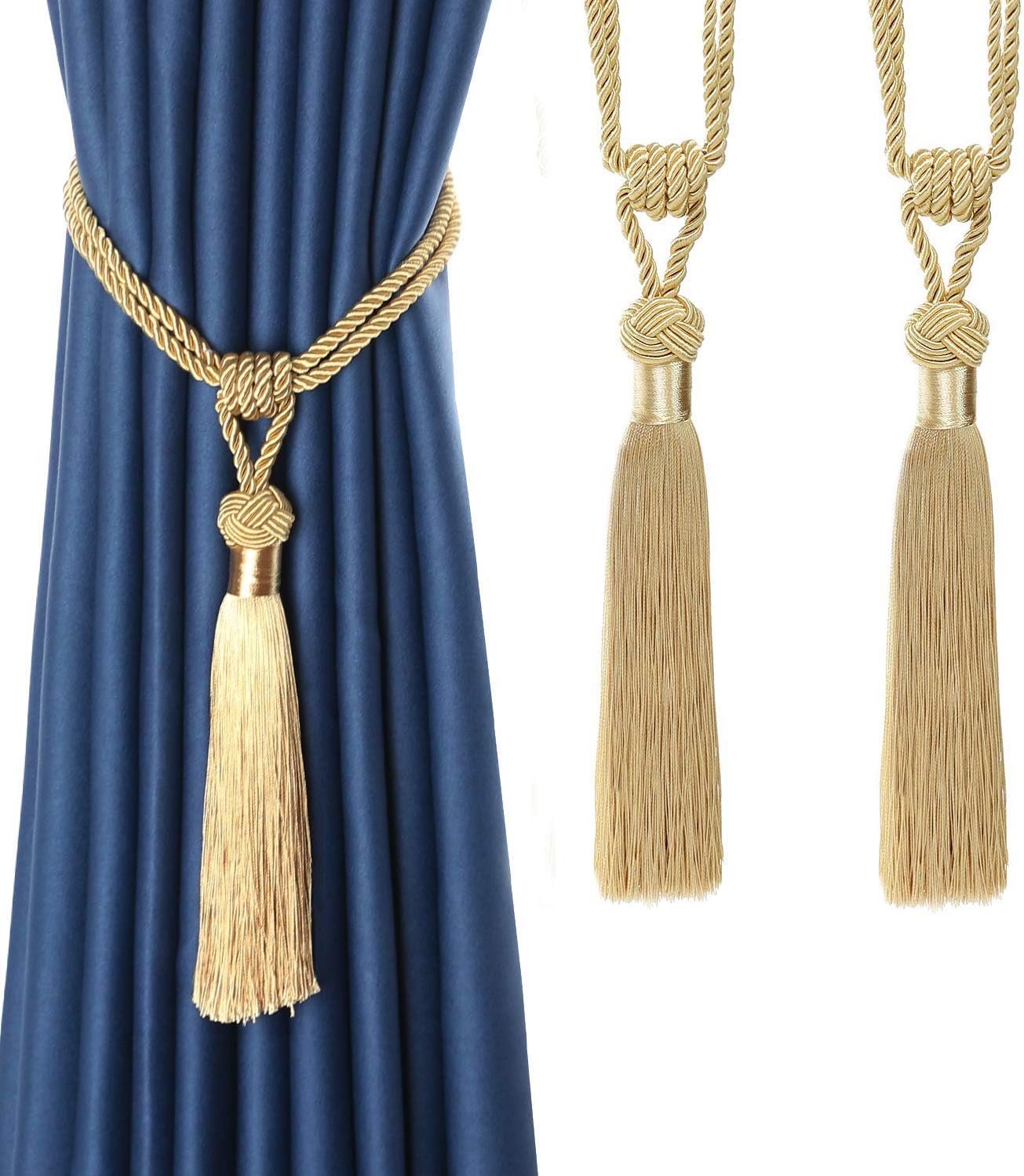BEL AVENIR Curtain Tiebacks 2 Pack Gold Tassels