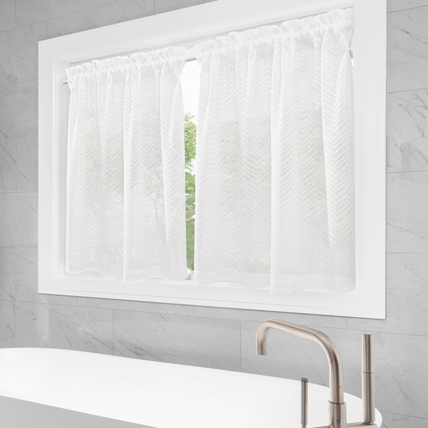 Deconovo Sheer Curtains with Floral Pattern Rod Pocket 2 Panels Set
