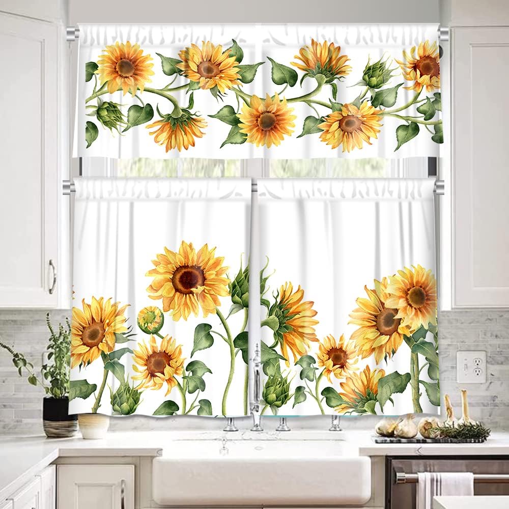 IFFVGX 3-Piece Sunflower Kitchen Curtain Set