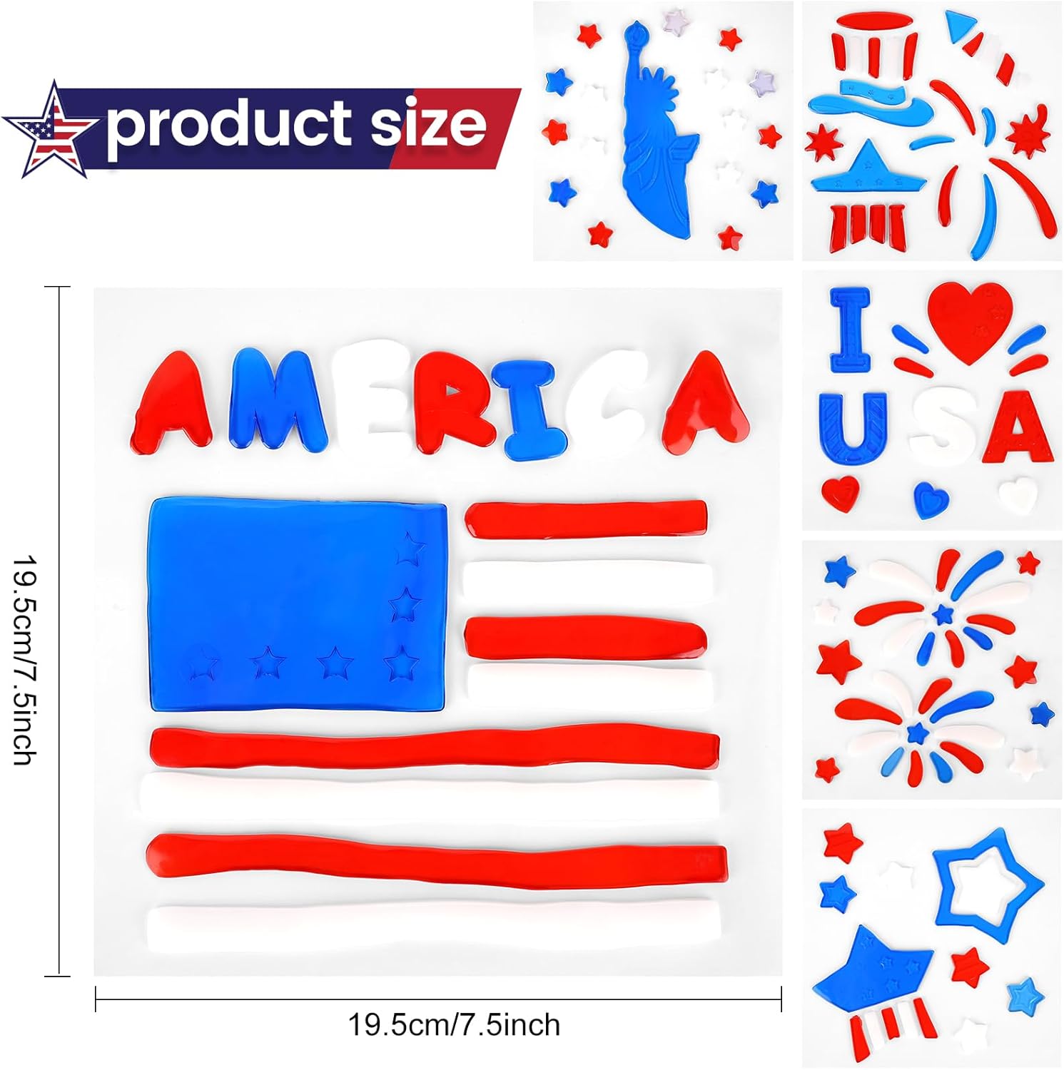 6 PCS 4th of July Gel Window Clings Patriotic Decorations