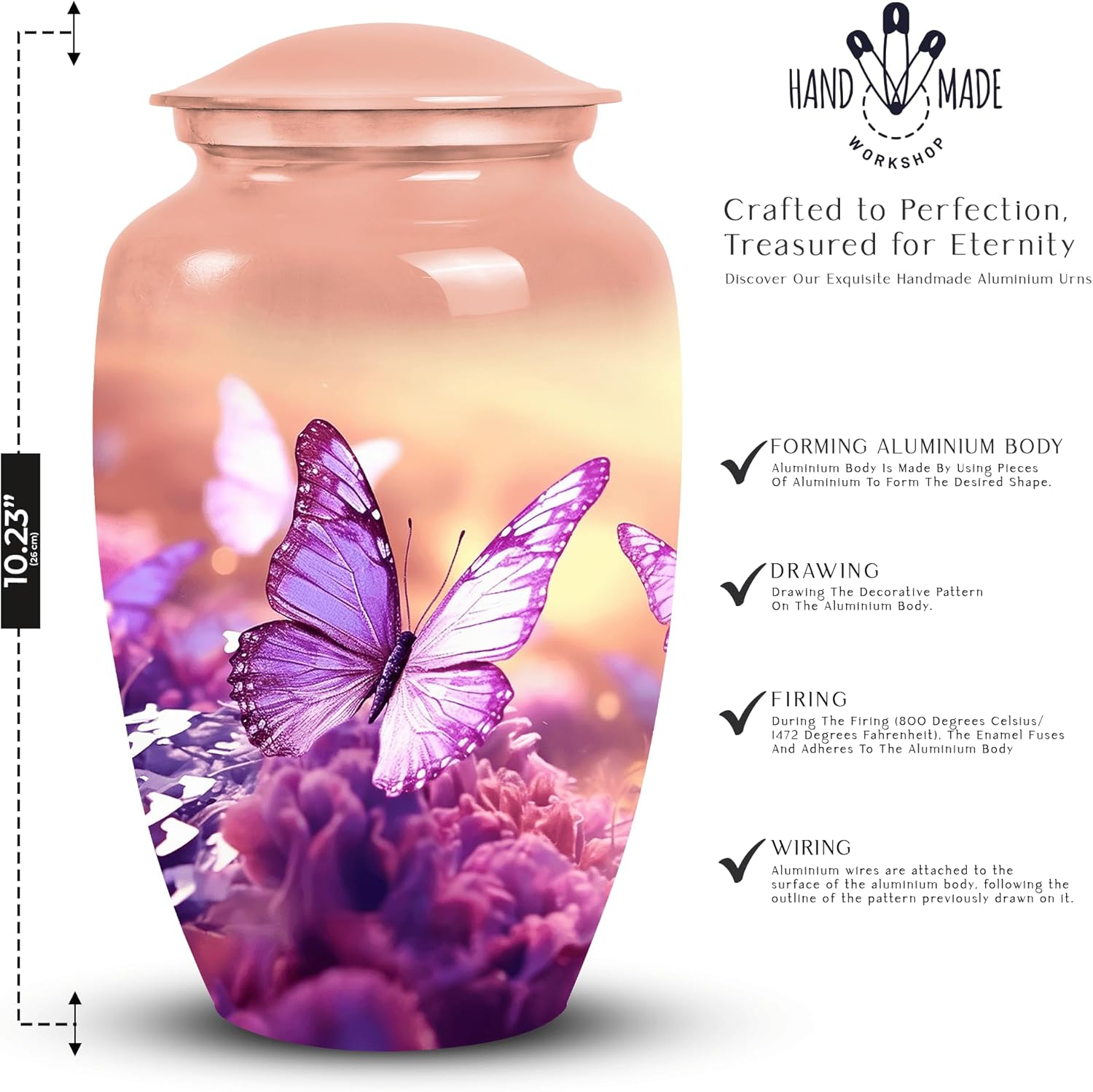 Butterfly Urn for Human Ashes - 10 Inch Cremation Urn with Velvet Bag
