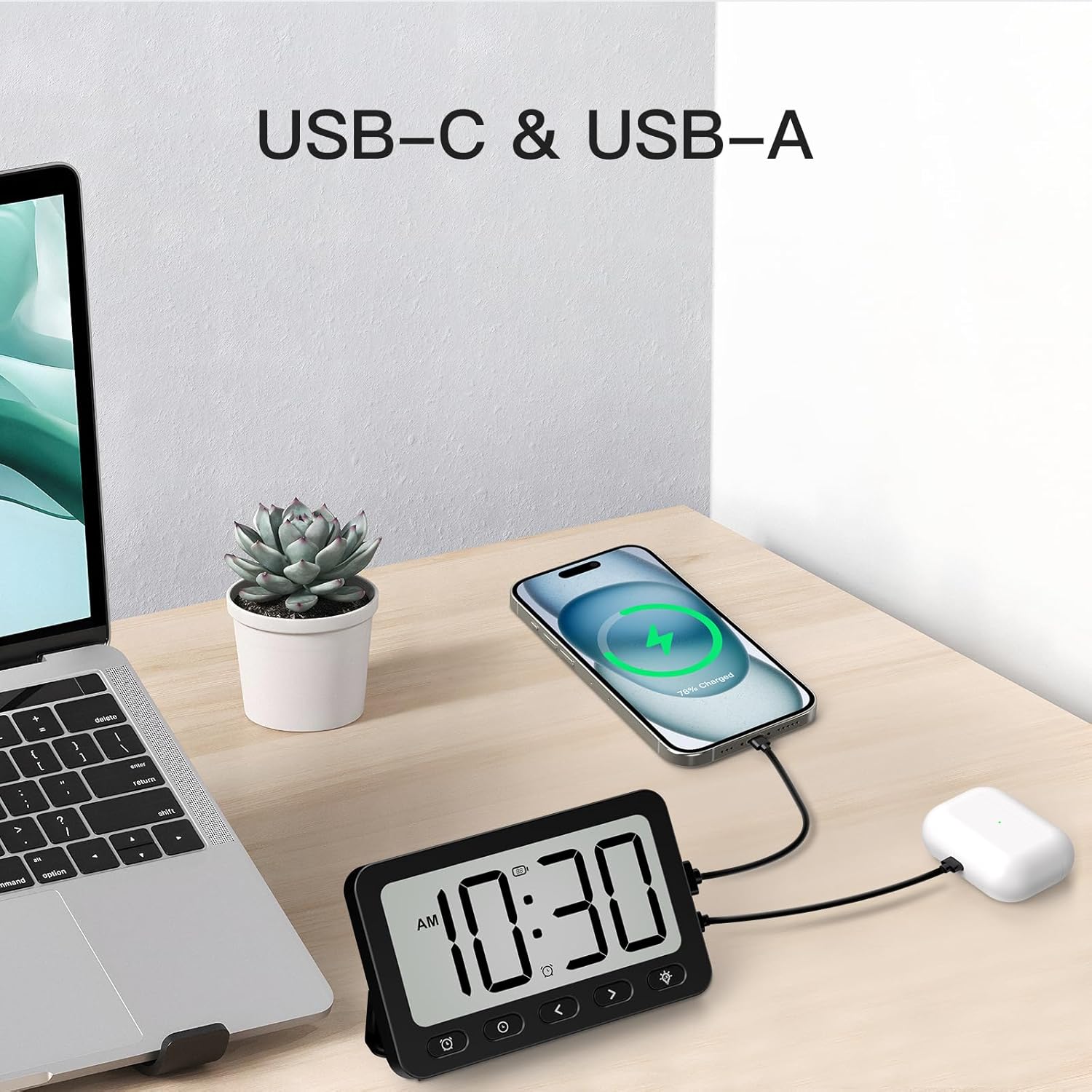 ANJANK Foldable LCD Travel Alarm Clock with 6000mAh Power Bank