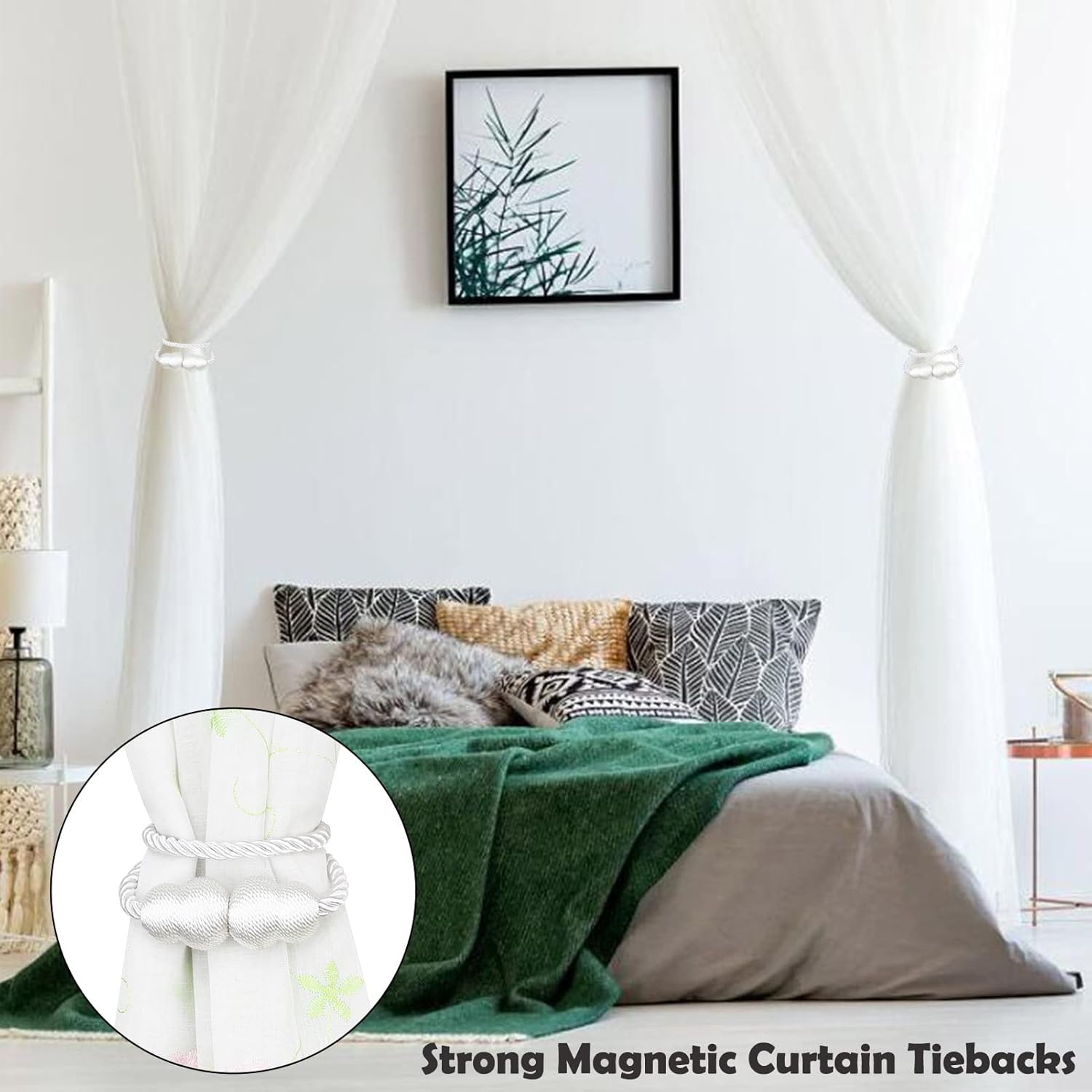 Magnetic Curtain Tiebacks 2 Pack White Rope Holders
