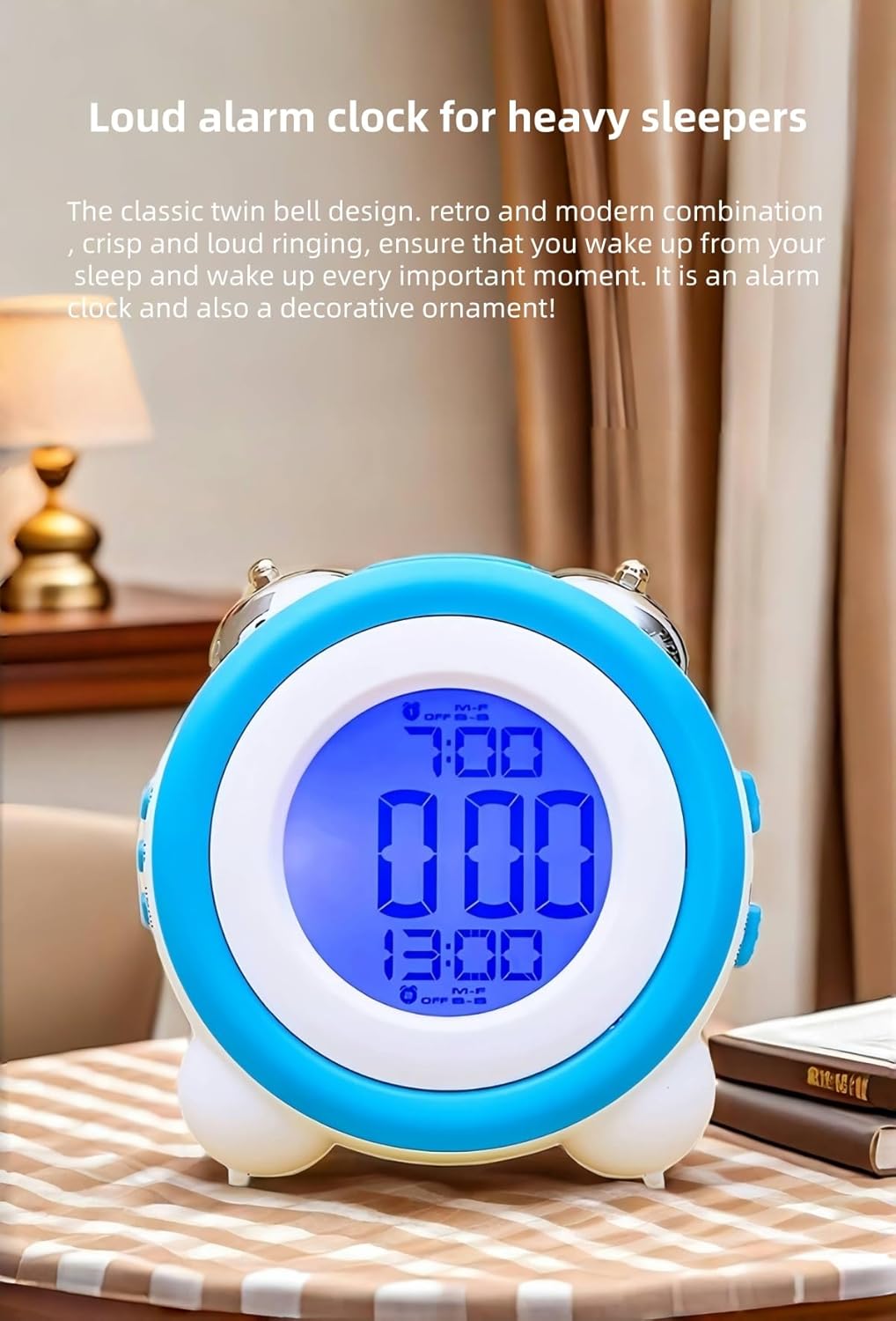 Super Loud Alarm Clock with Twin Bell and Backlight Display