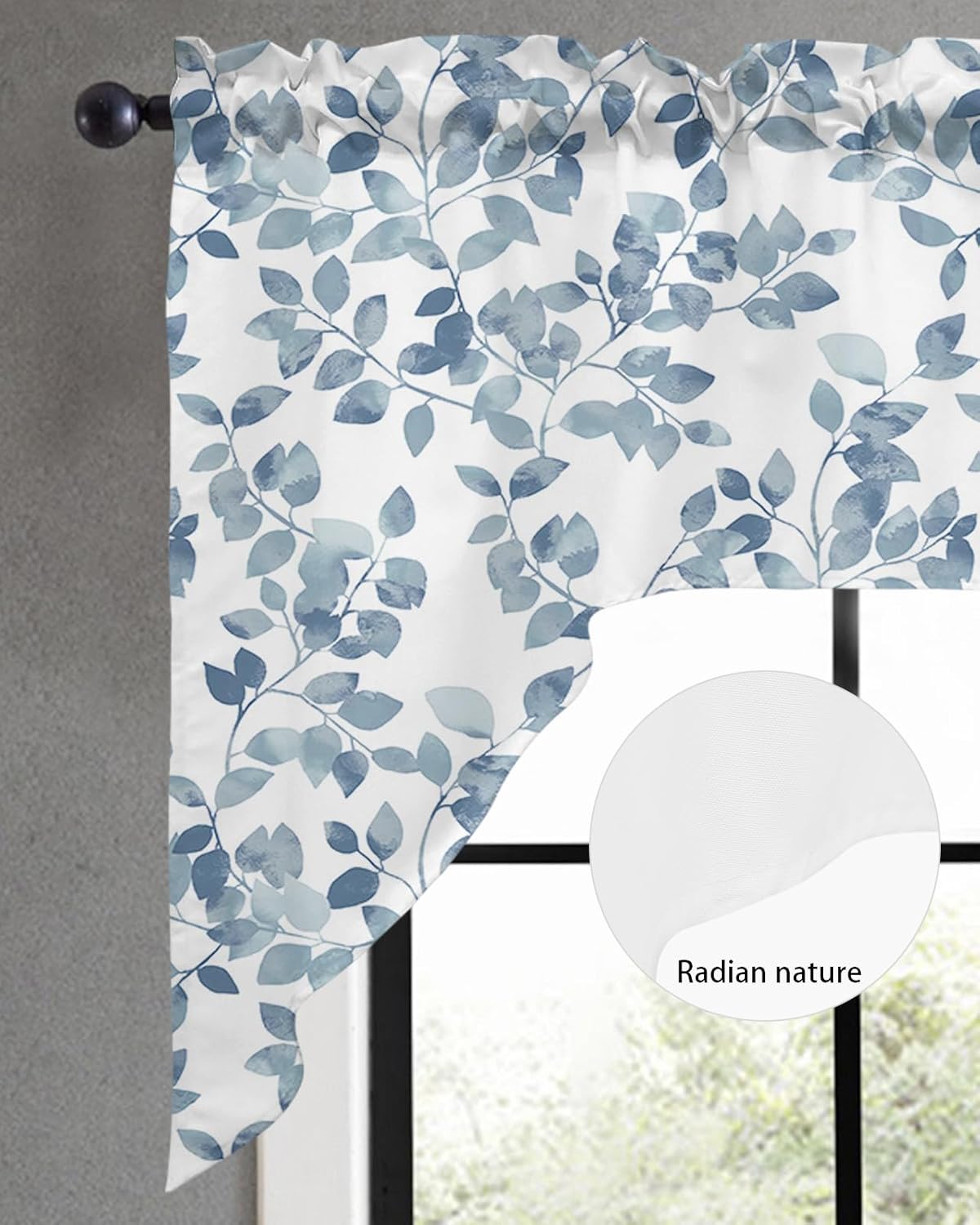 Blue Leaves Swag Valance Kitchen Curtains 56x36