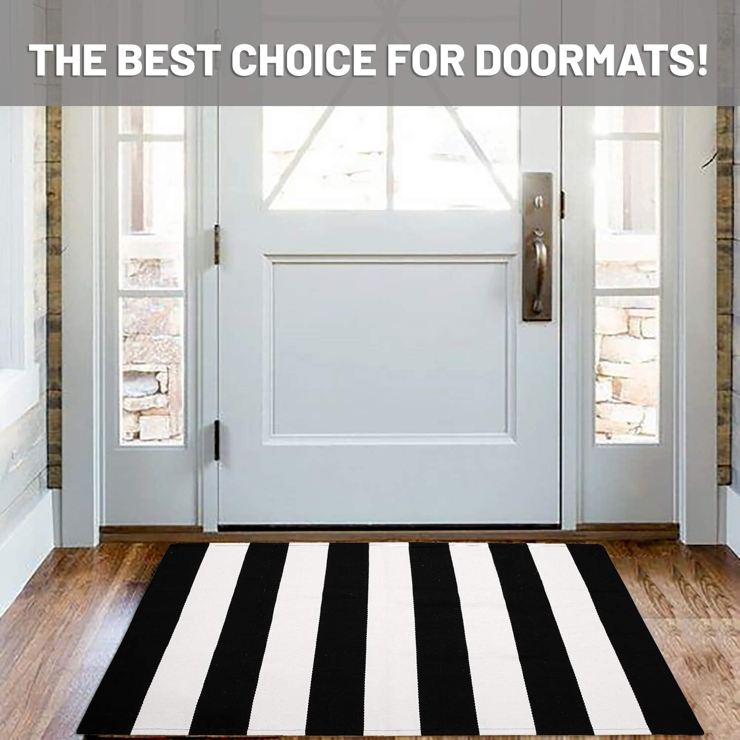 IOHOUZE Black White Striped Rug - 275 x 43 Front Door Mat