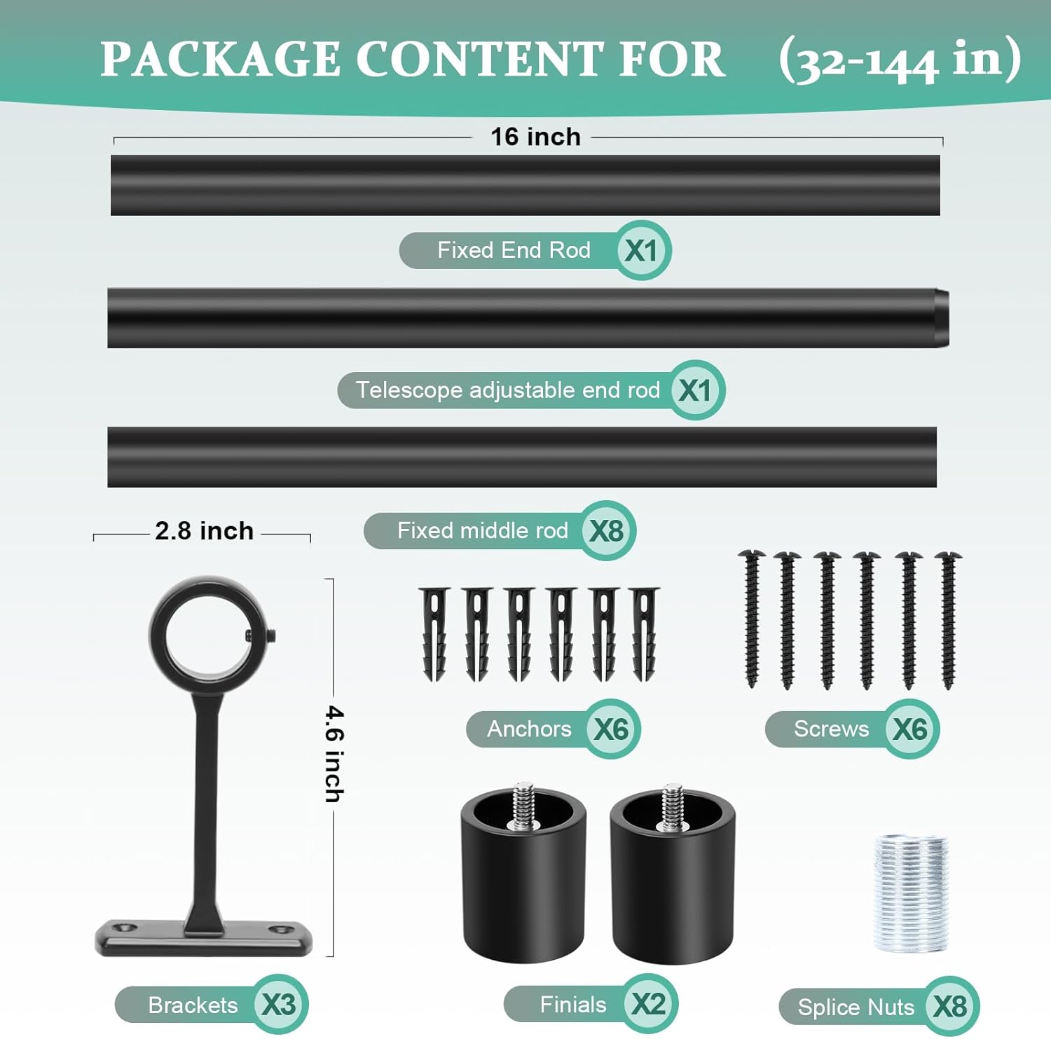 TAOBERFULI Adjustable 1 Inch Black Curtain Rods for Windows