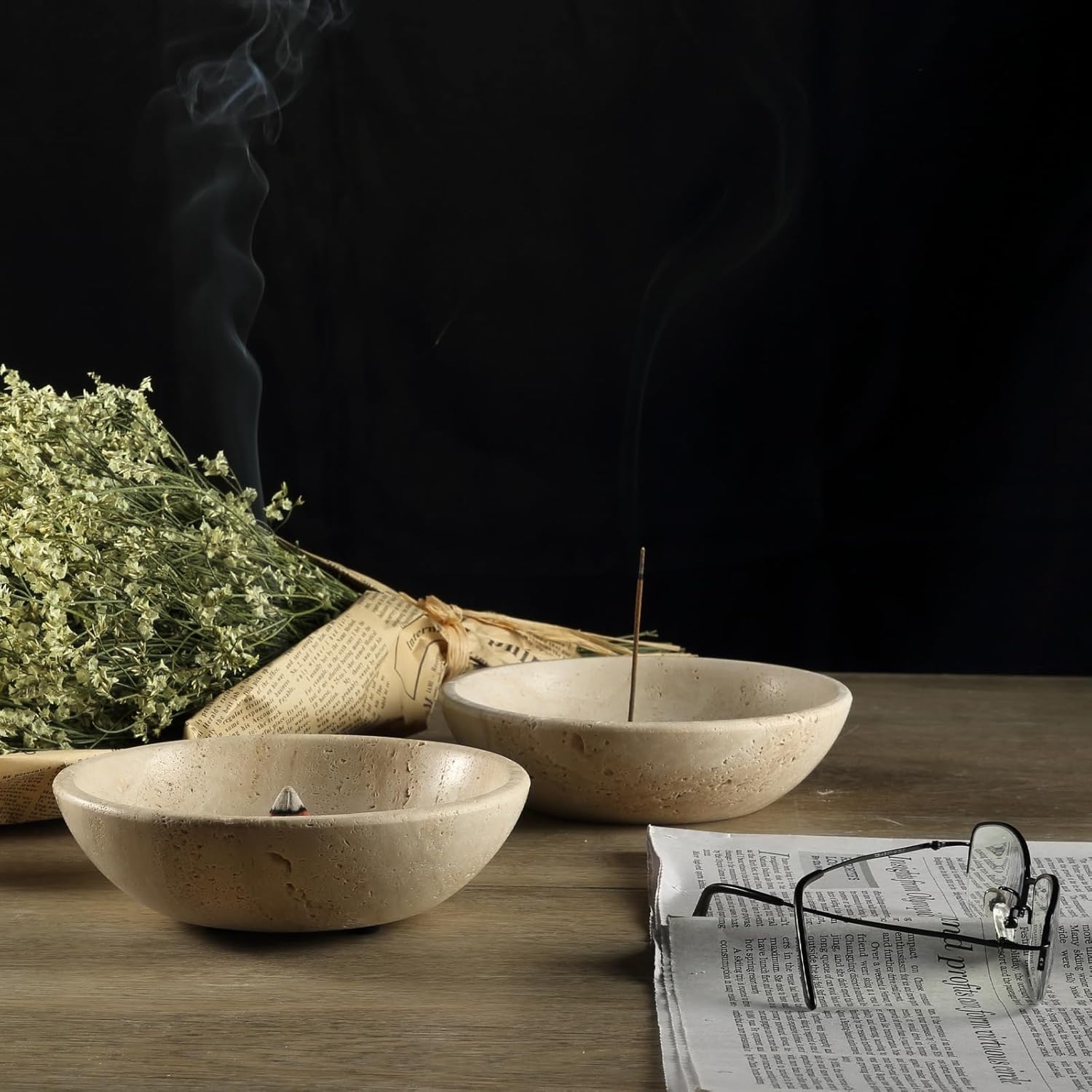 Koville Italian Travertine Incense Holder 6 Inch Sturdy Burner