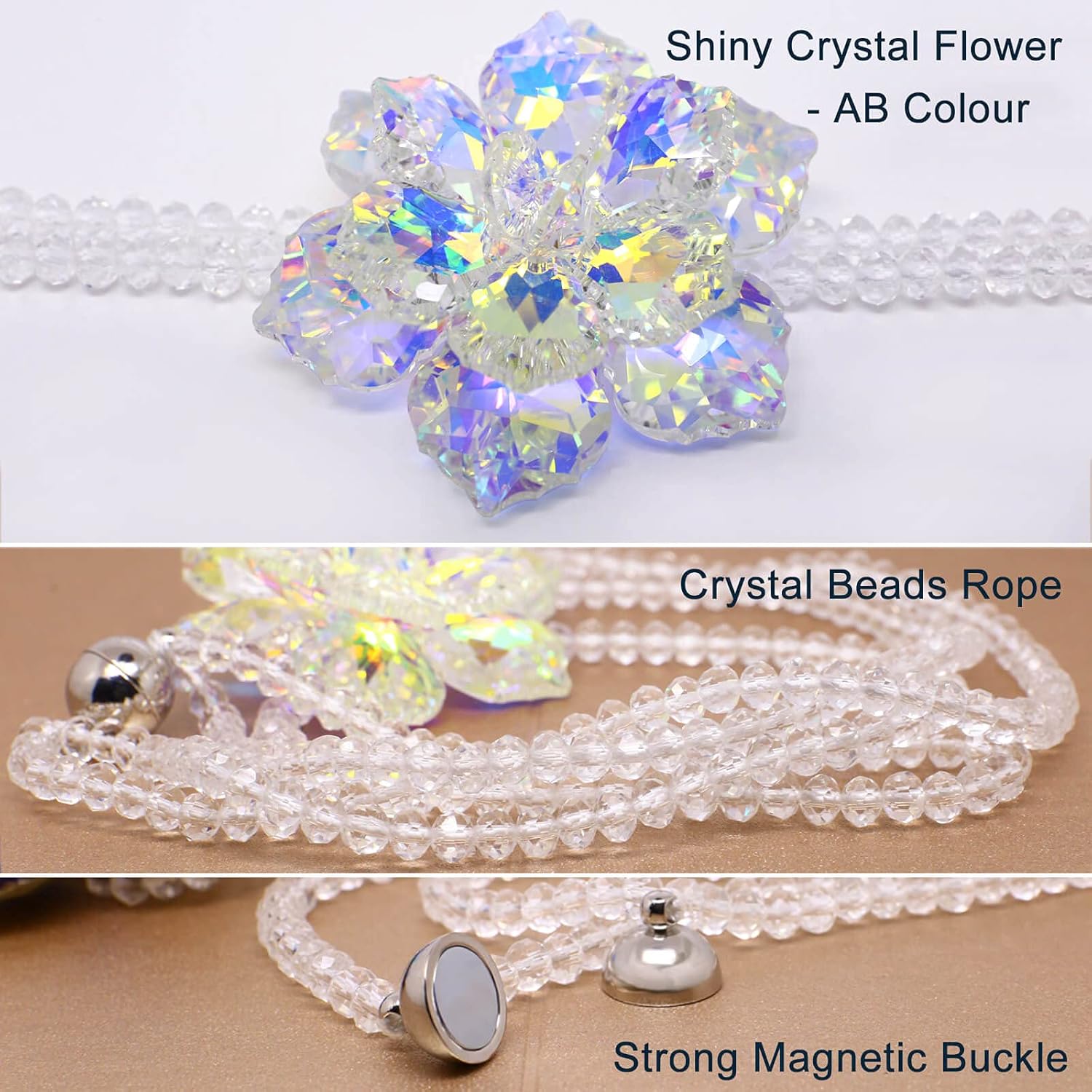 Crystal Flower Magnetic Curtain Tiebacks White AB
