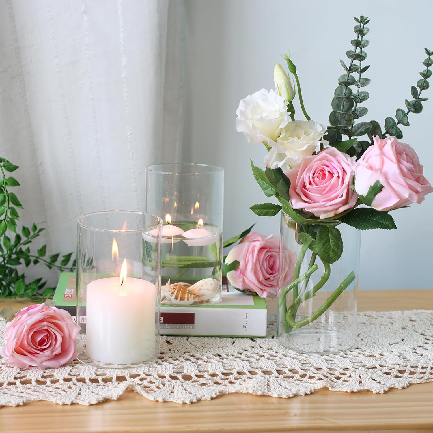 12Pcs Clear Glass Cylinder Vases for Centerpieces and Decor