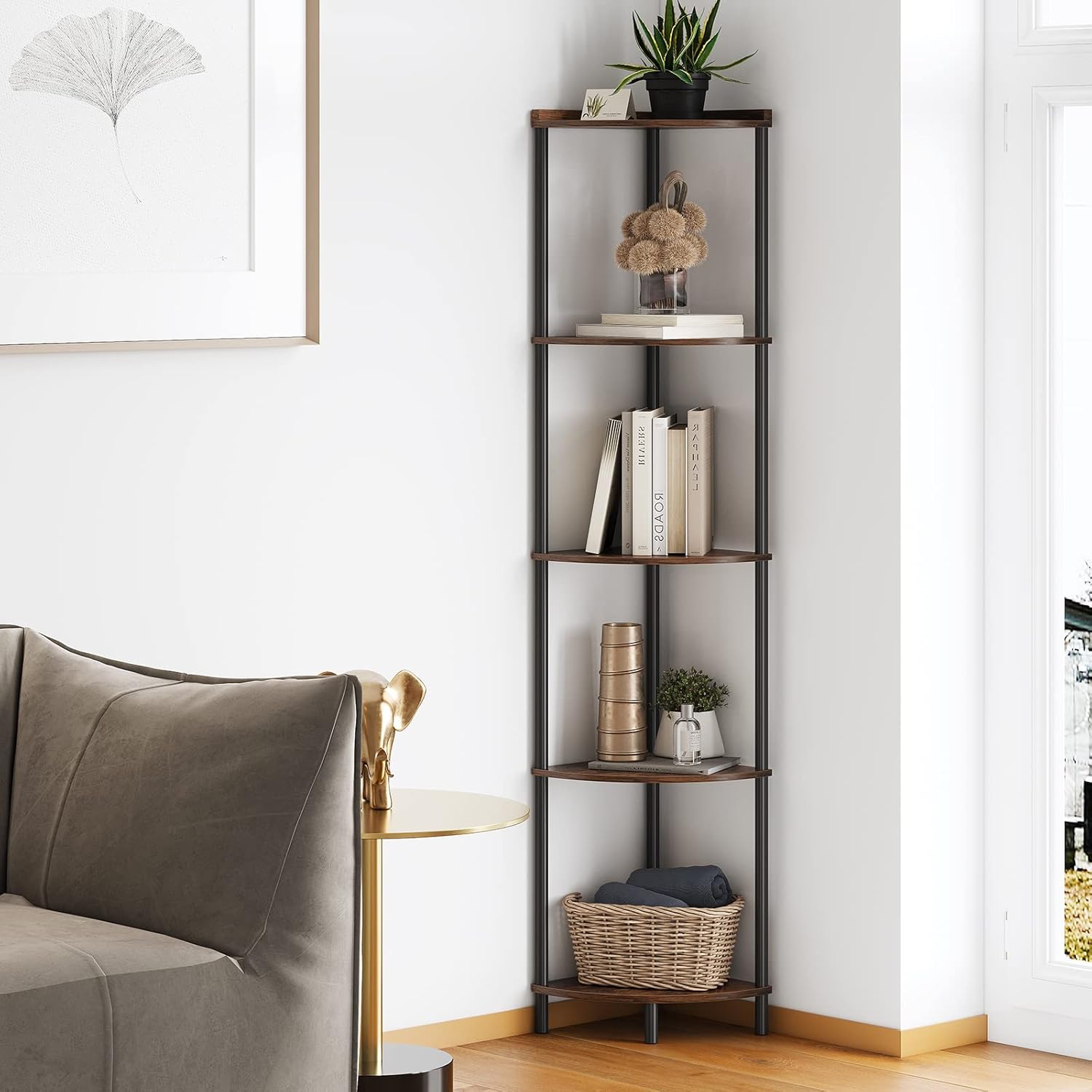 SUNMORY 5 Tier Corner Shelf Stand for Living Room