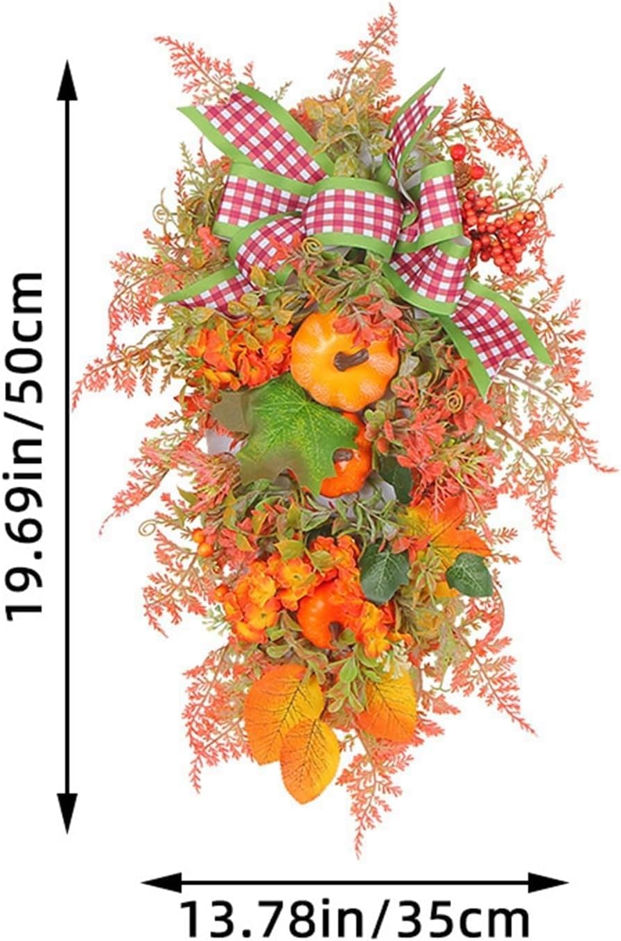 Artificial Fall Teardrop Swag Wreath for Front Door