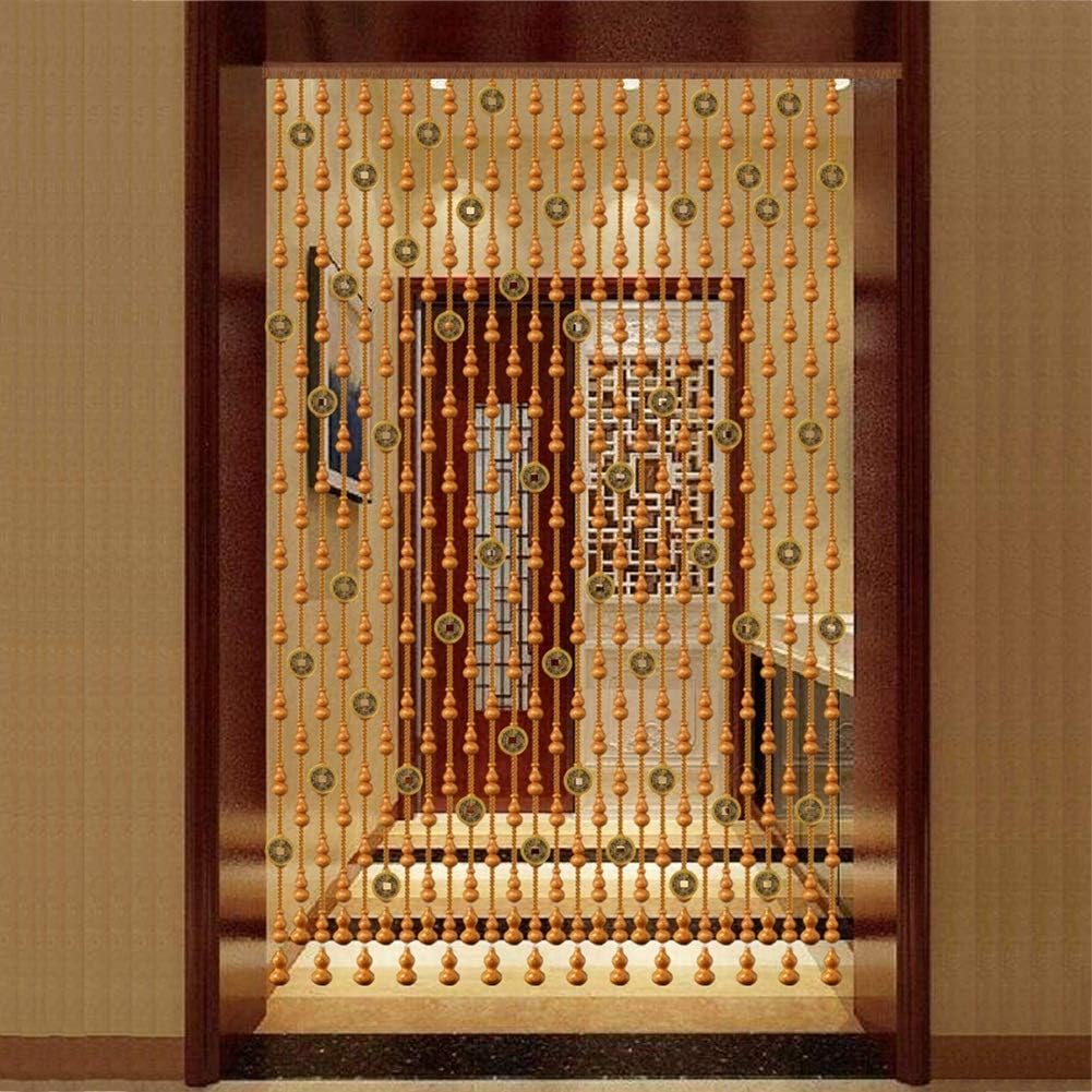 Beaded Curtain Wooden Beads Door Divider with Copper Coins