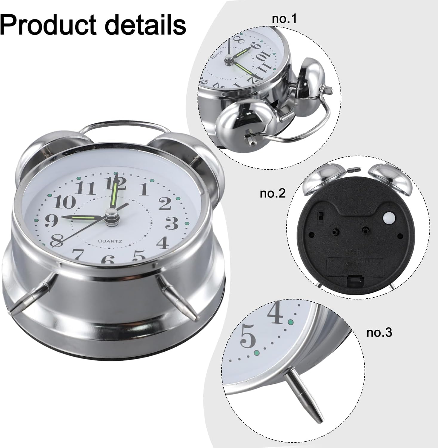ChicBosom Double Bell Wind Up Alarm Clock with Luminous Hands