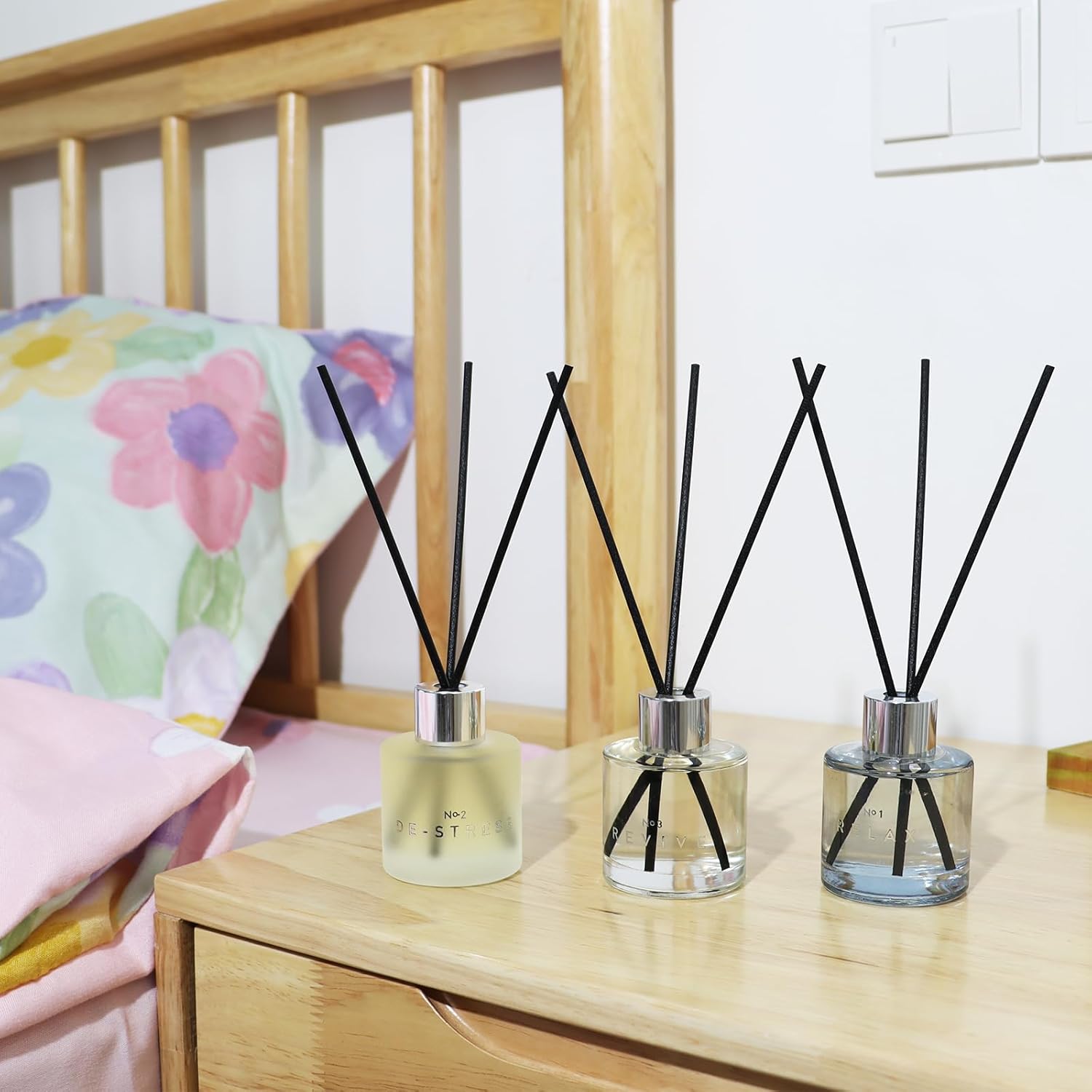DIUFJAG 3 Pack Reed Diffuser Set with 12 Sticks 50ML Lavender Jasmine Lemongrass