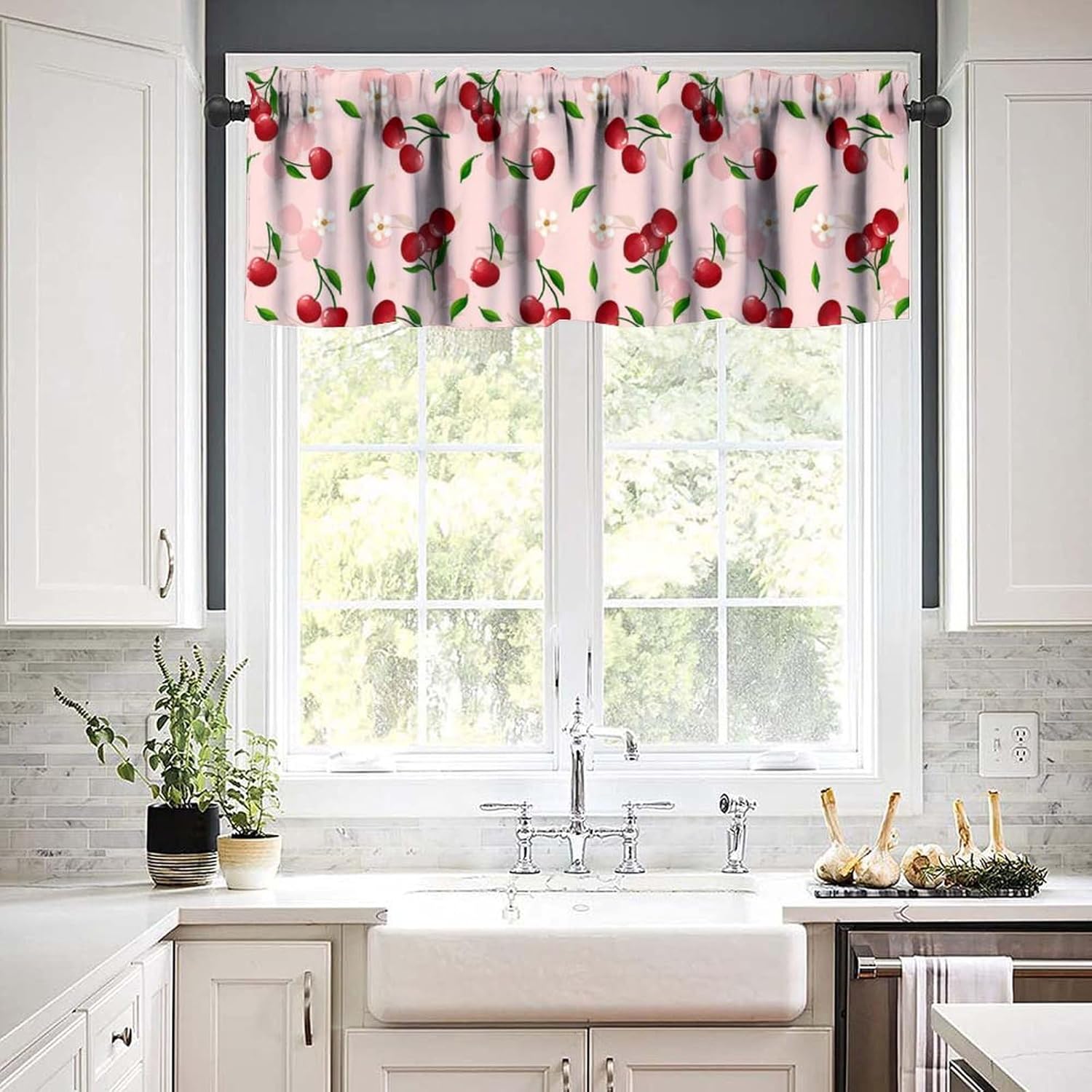 Red Cherry Fruit Kitchen Valance Curtains 54x18 Inch 1 Panel