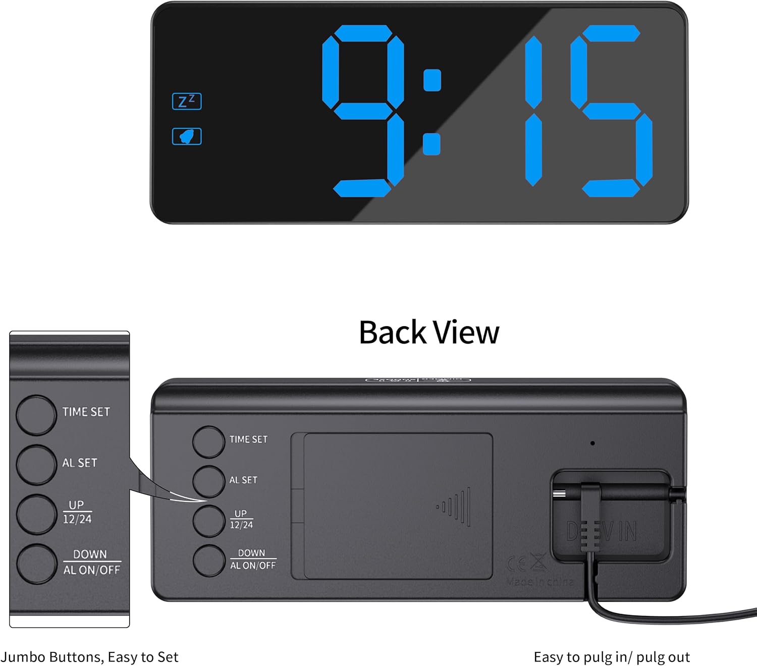 Kwanwa Digital Alarm Clock with 3 Level Dimmer and Battery Backup