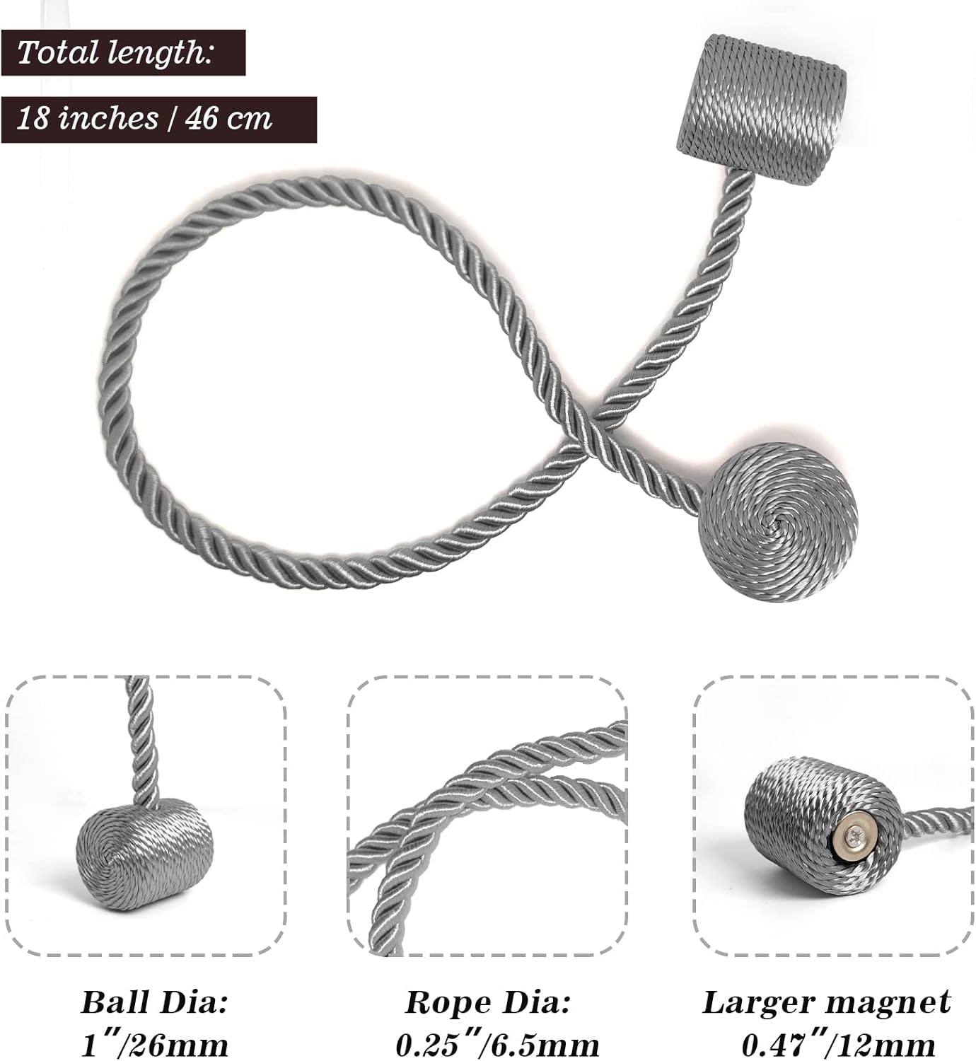 Hion Magnetic Curtain Holdbacks Grey 4 Pack