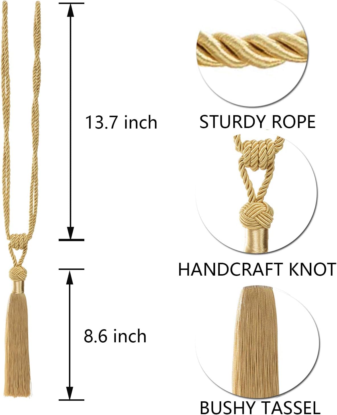 BEL AVENIR Curtain Tiebacks 2 Pack Gold Tassels