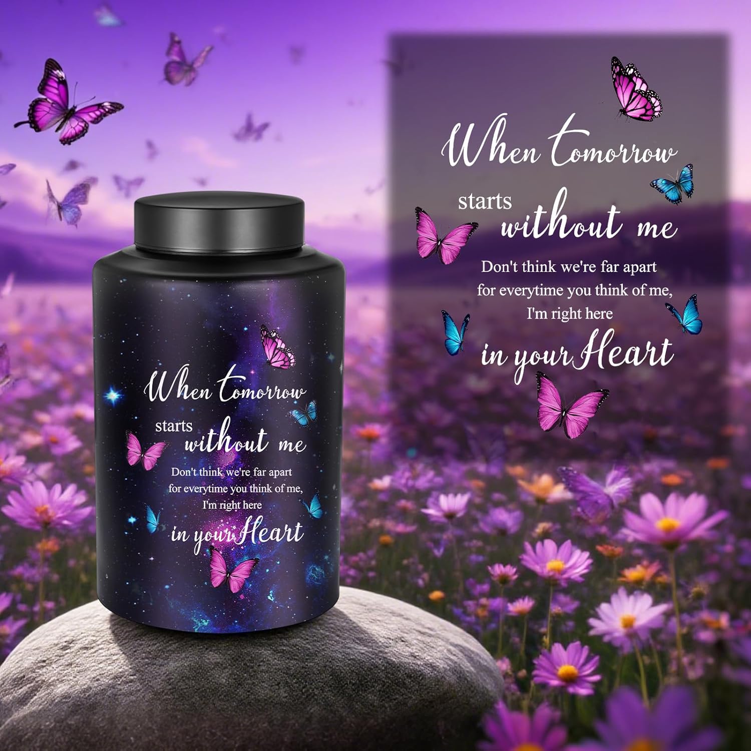 Abooxiu 10 Inches Purple Butterfly Cremation Urn for Human Ashes