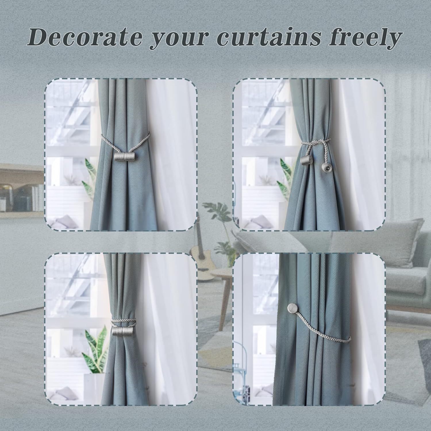 Hion Magnetic Curtain Holdbacks Grey 4 Pack