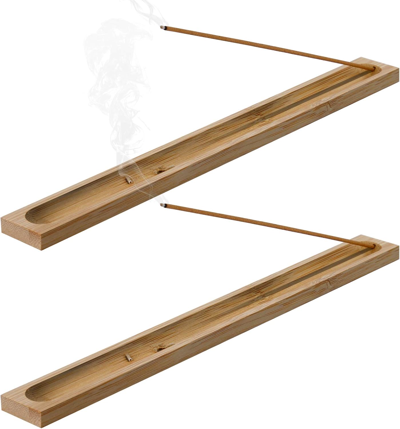 2 Pieces Natural Bamboo Incense Stick Holder with Ash Catcher