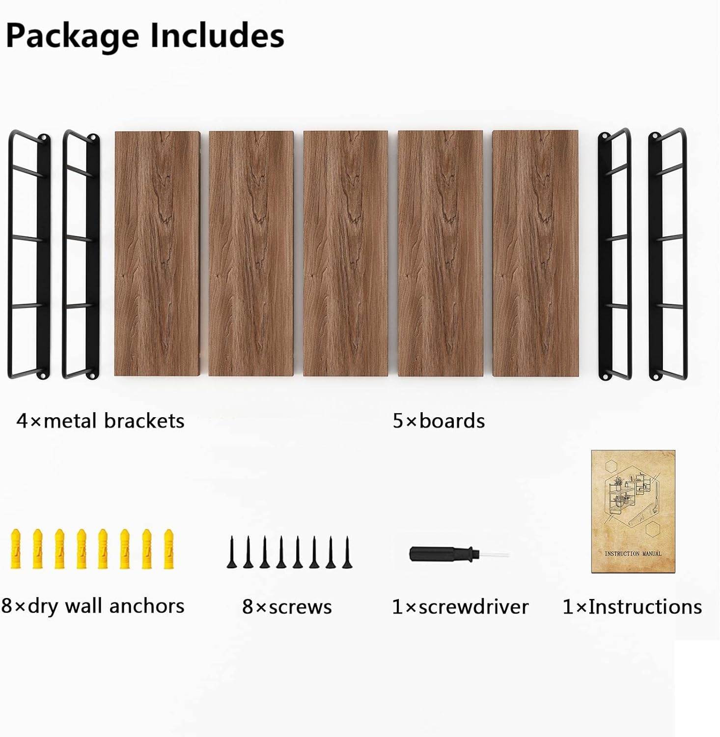 MXCSE Floating Shelves 5pc Brown Wall Mount