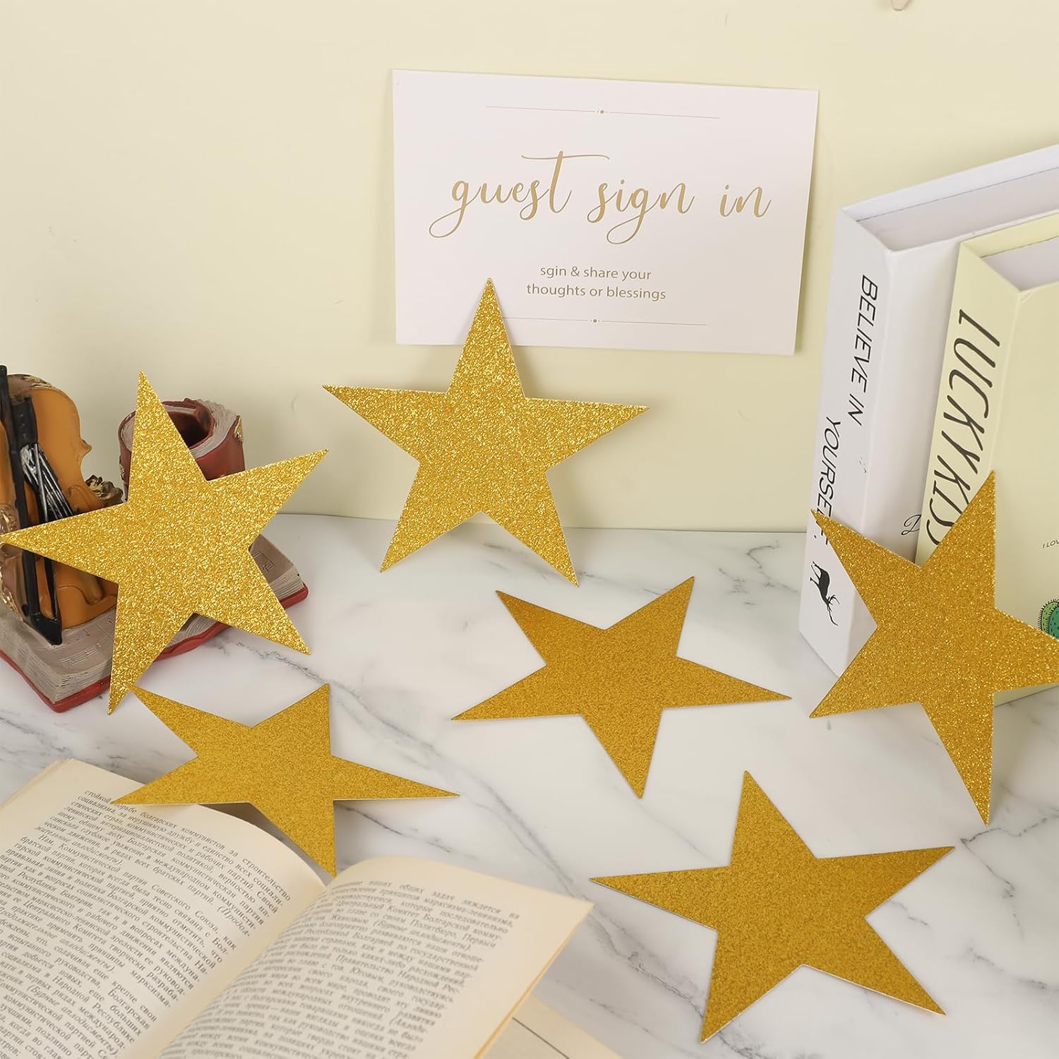 100 Pcs 6 Inch Glitter Gold Stars Decorations